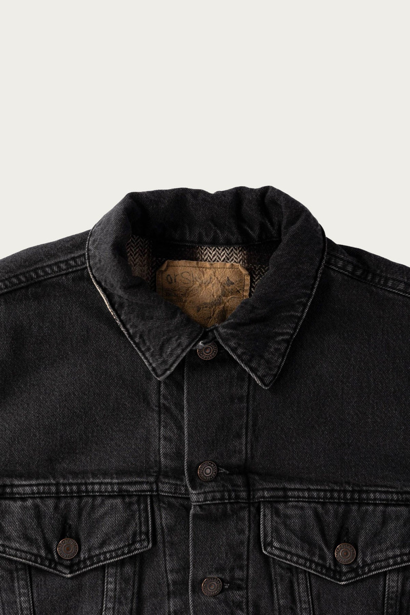 orSlow Organic Cotton Flannel Check Lining Black Denim Jacket - Black Denim Stone outlook