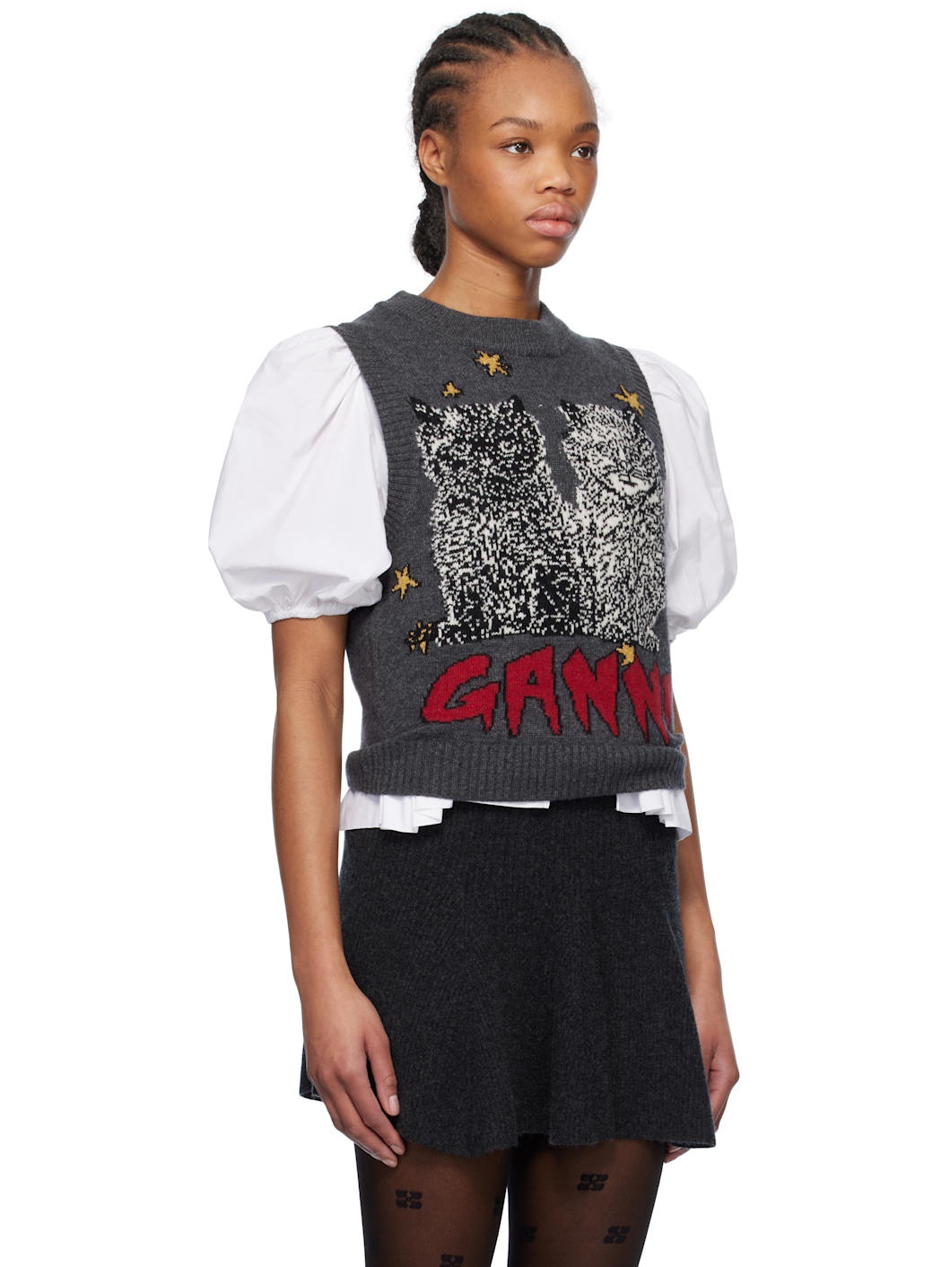 Gray Graphic Cats Vest - 2
