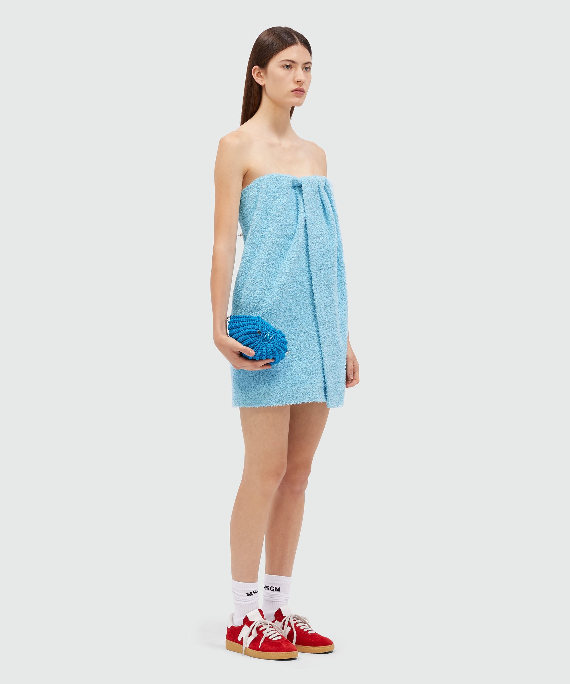 Short dress in light blue sponge-effect tweed - 4