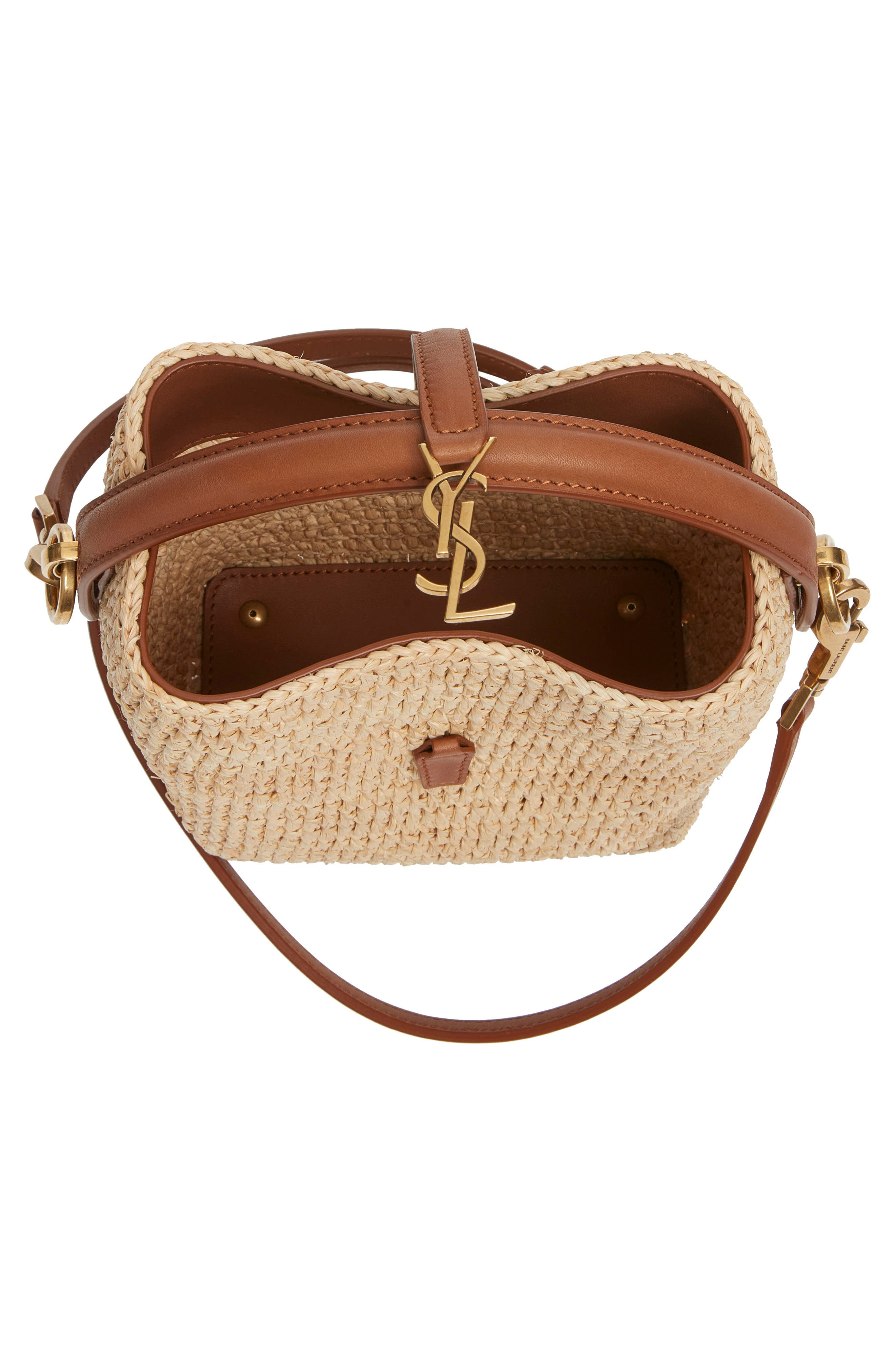 Saint Laurent Mini Le 37 Raffia Bucket Bag in Naturel/Brick at Nordstrom - 5