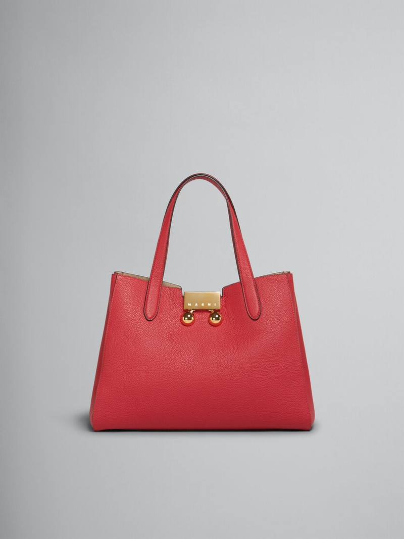 RED LEATHER TRUNKAROO TOTE HANDBAG - 1