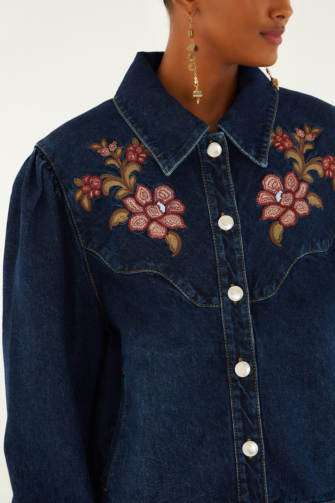 Denim Flower Embroidery Jacket - 3
