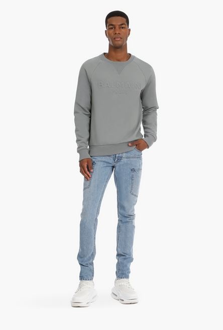 Gray cotton sweatshirt with embossed Balmain logo - 2