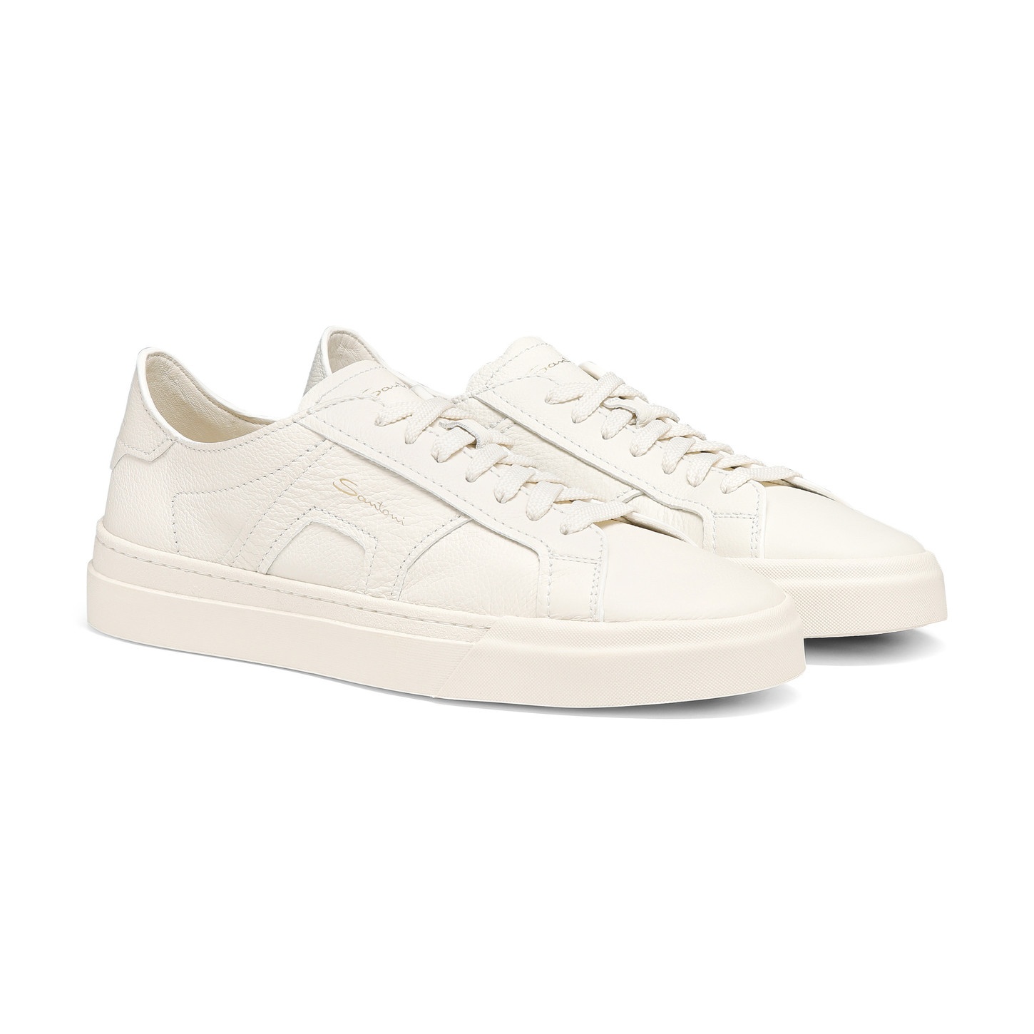 Men's white tumbled leather Double Buckle Sneaker - 2