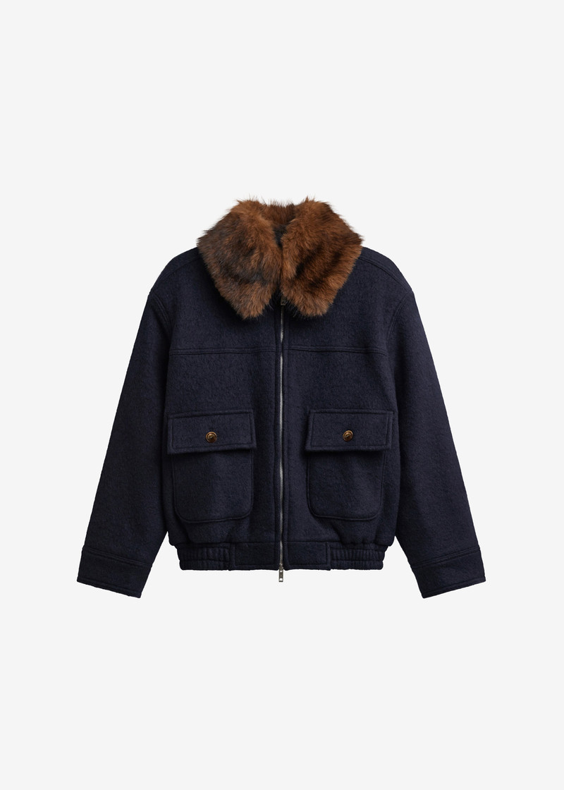 Elmont Brushed Wool Quilted Jacket - Dark Navy 1
