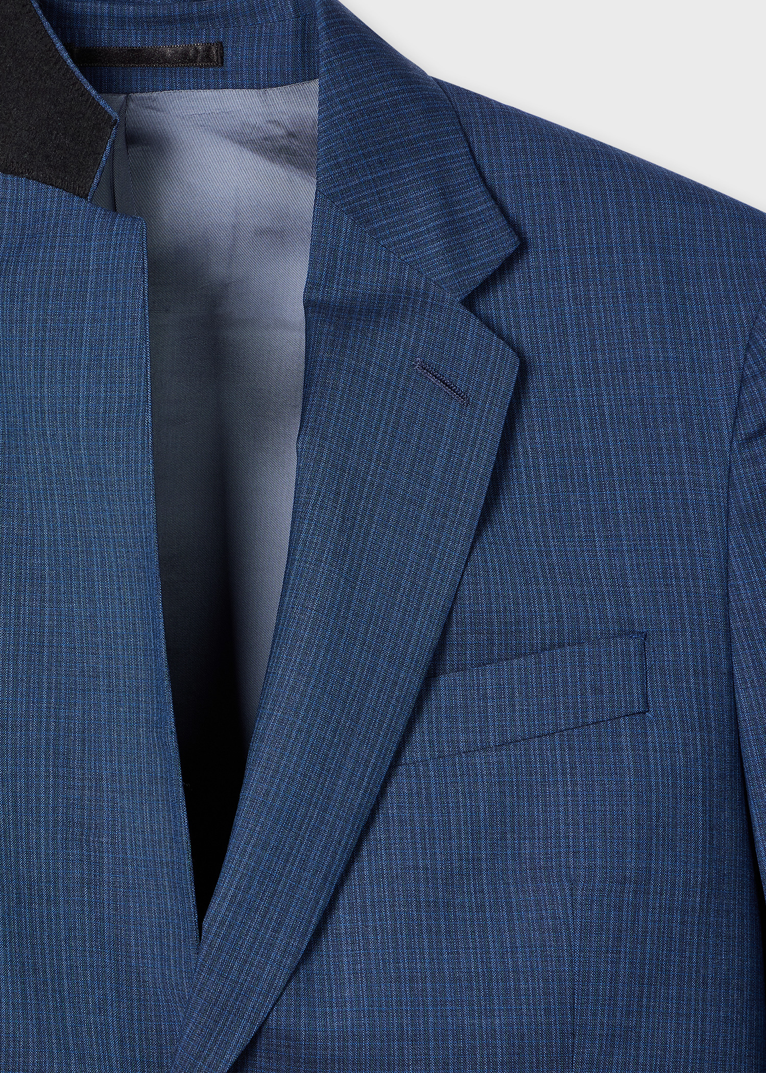 Navy Blue Check Wool Blazer - 2