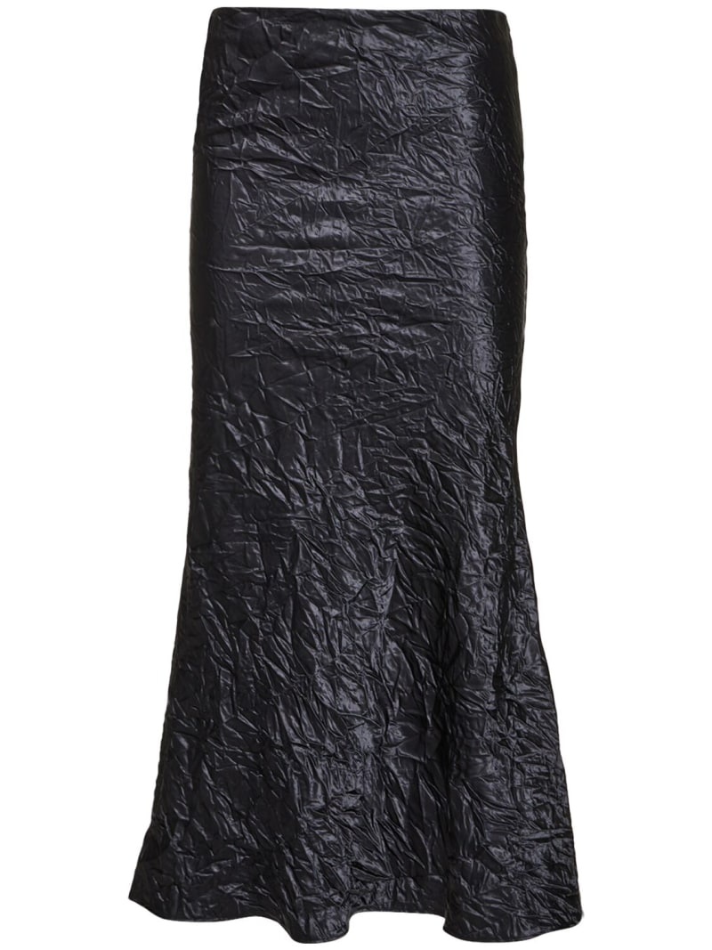 Wrinkled satin flared midi skirt - 1