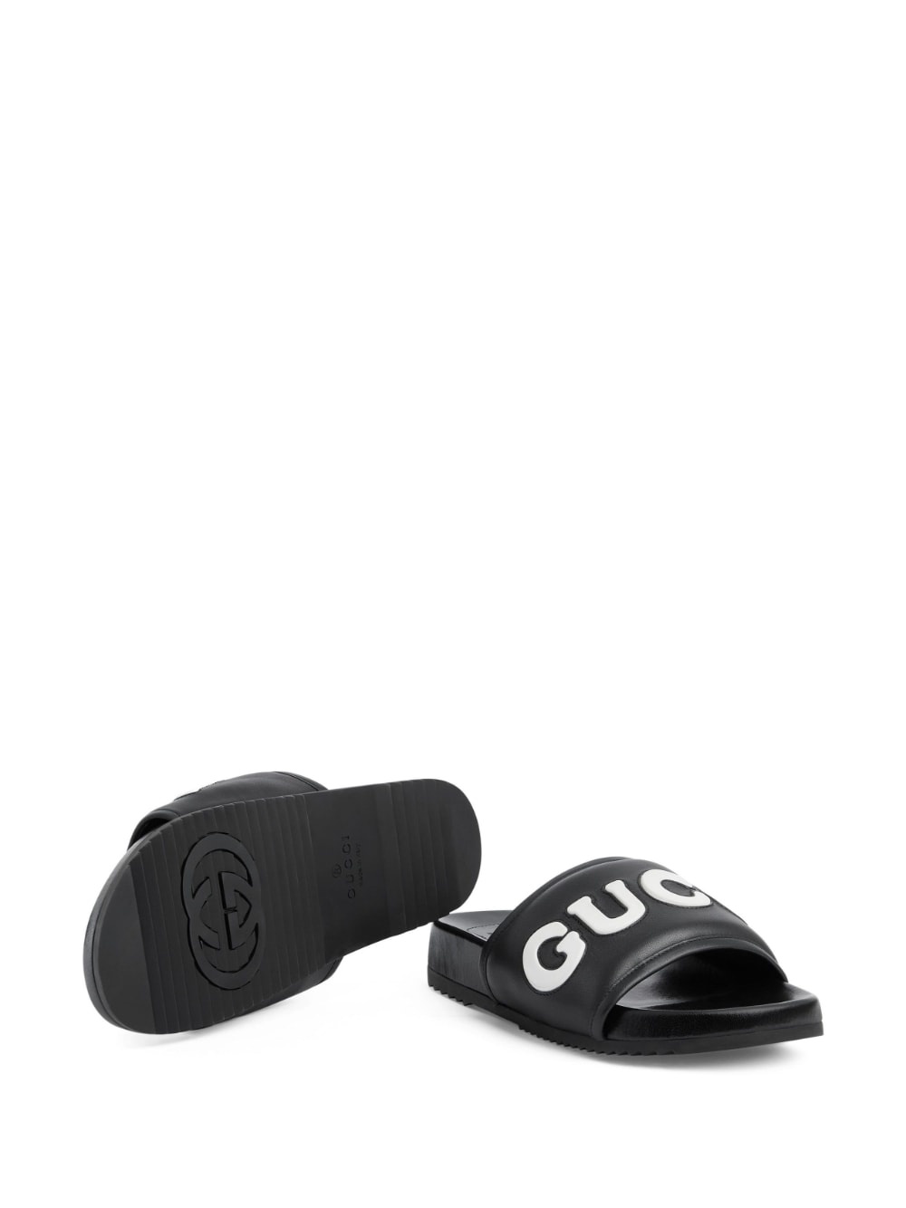 logo-patch leather slides - 5