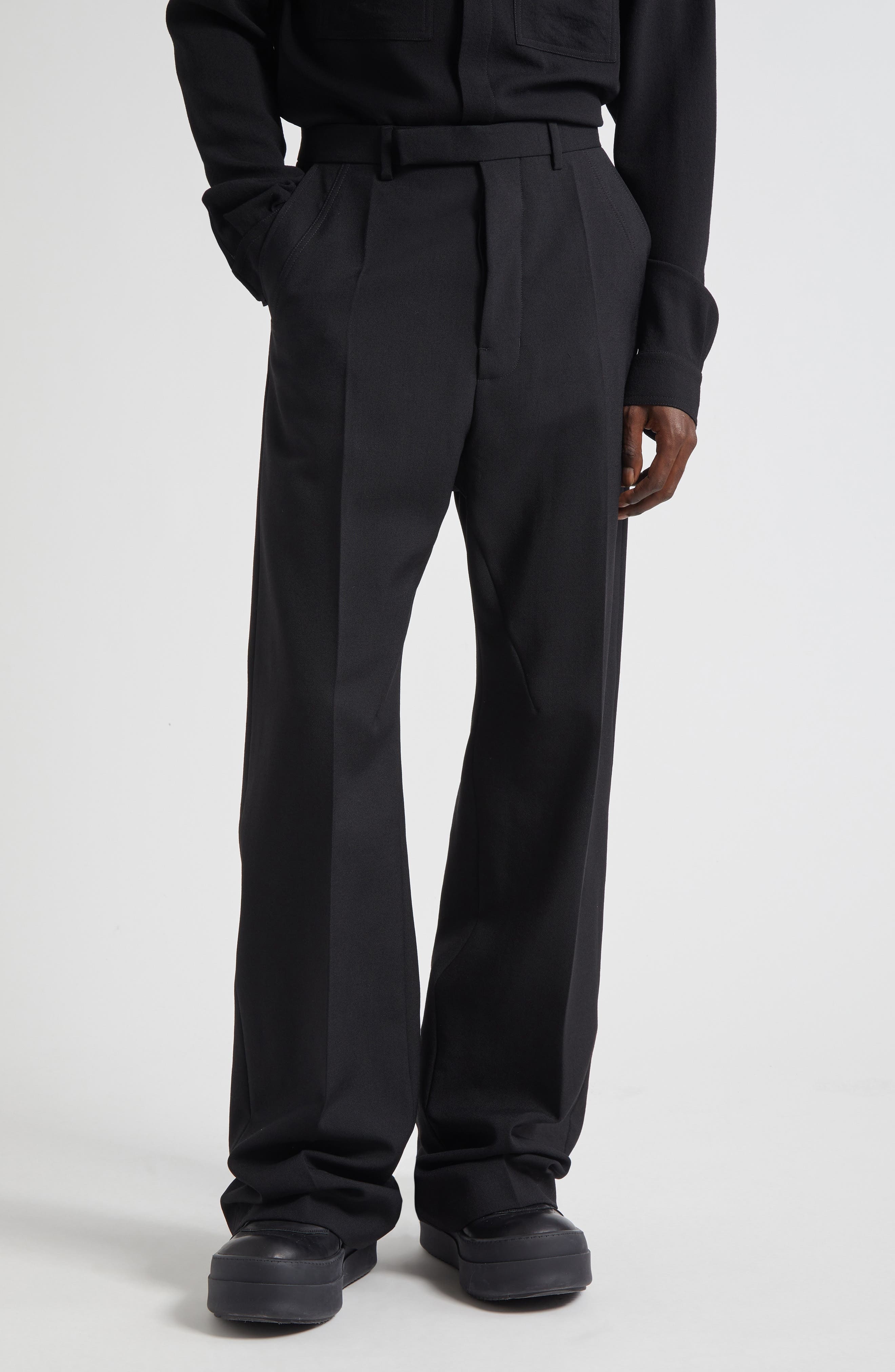 Rick Owens Tailored Geth Wide Leg Virgin Wool Pants in Black at Nordstrom - 1