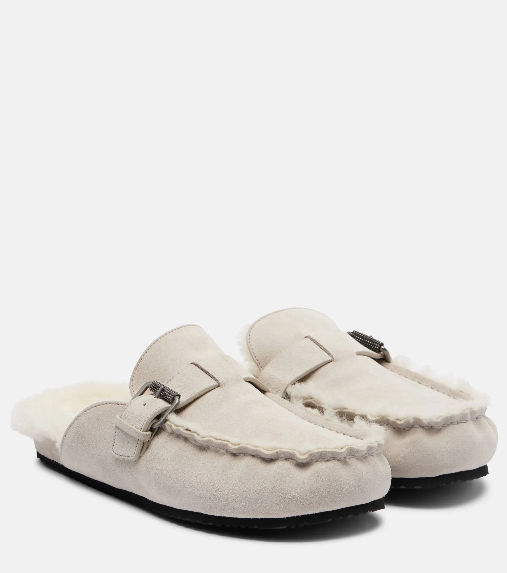 Shearling-lined suede slippers - 1