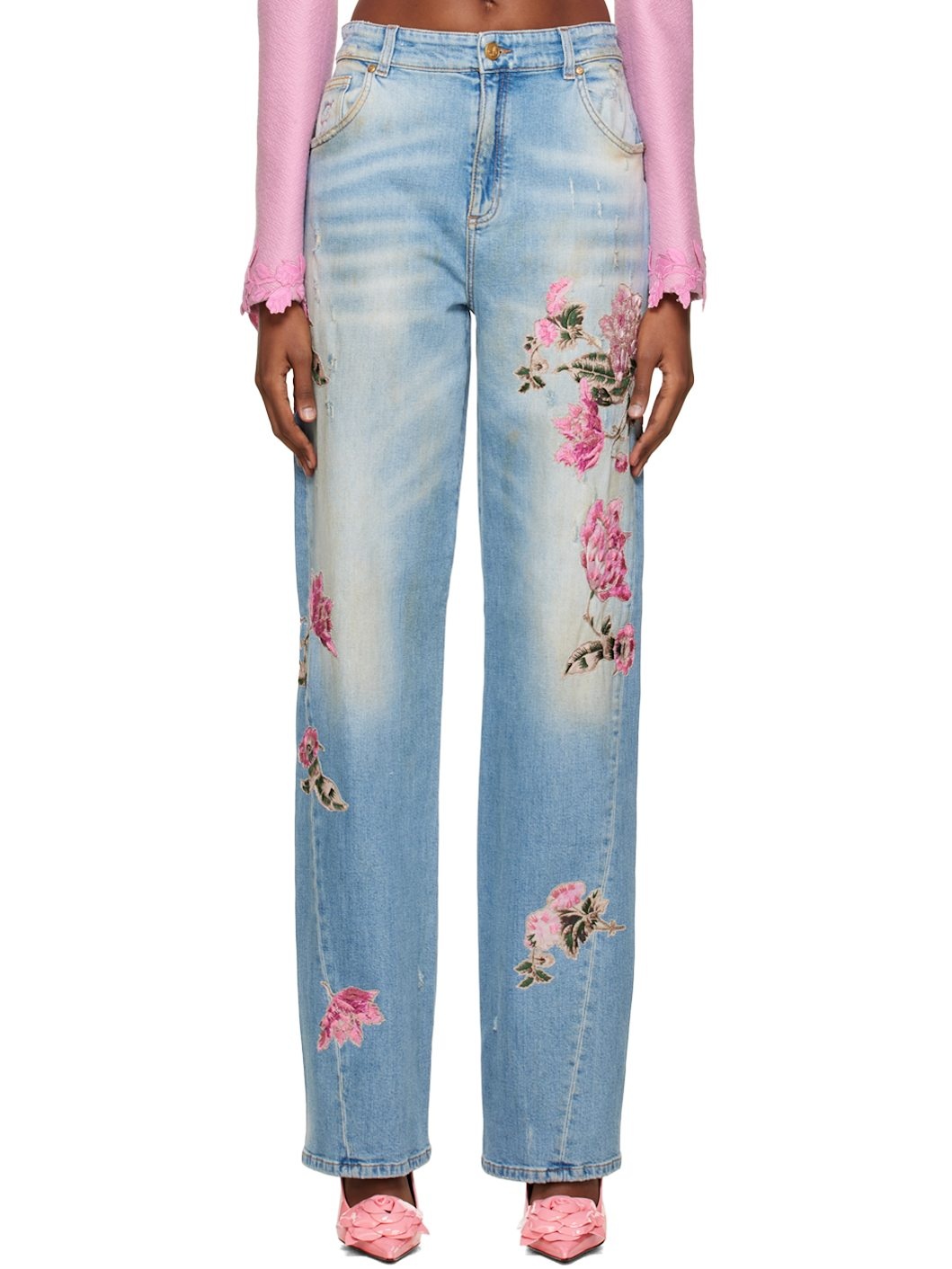 Blue Floral Jeans - 1