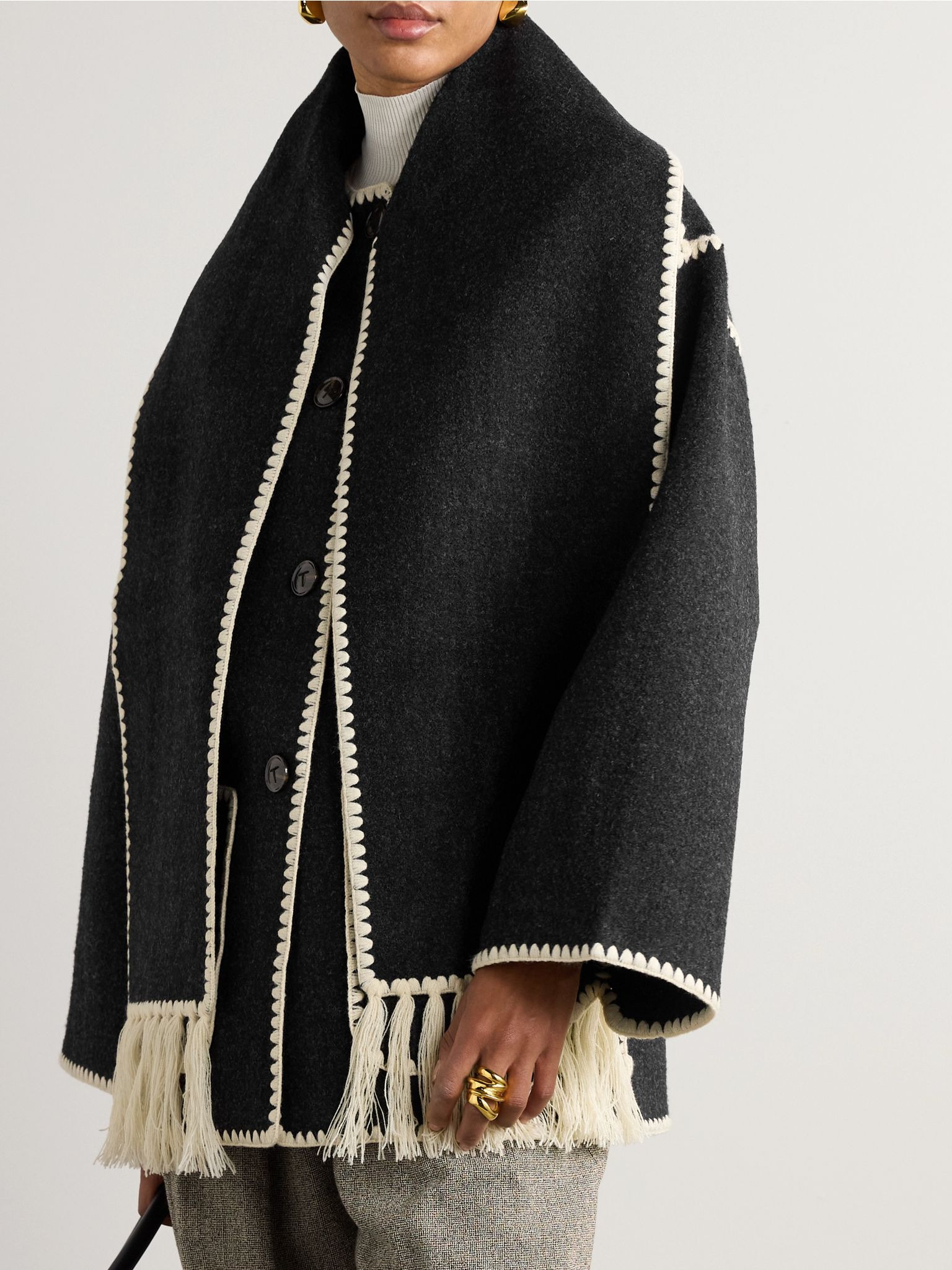 Draped fringed wool-blend jacket Dark gray - 3
