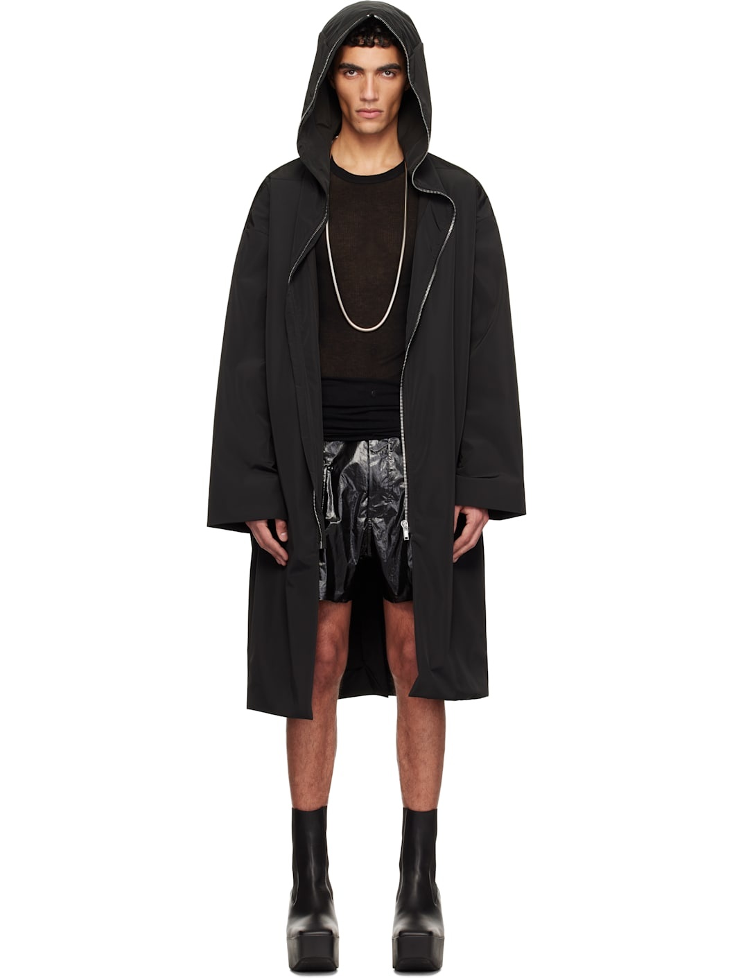 Black Hollywood Hooded Gimp Coat - 1