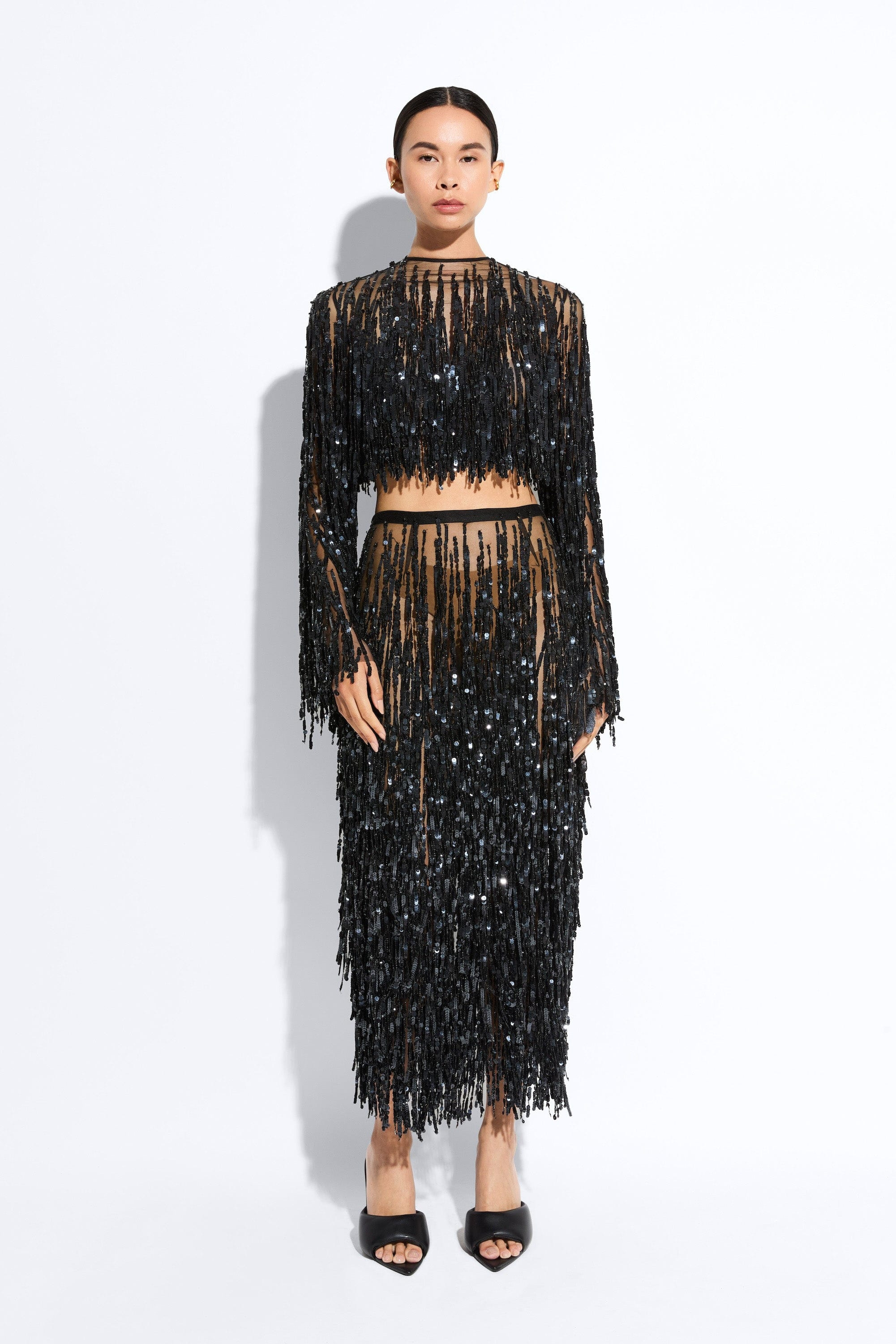 Fringe Sequin Pencil Skirt - 2