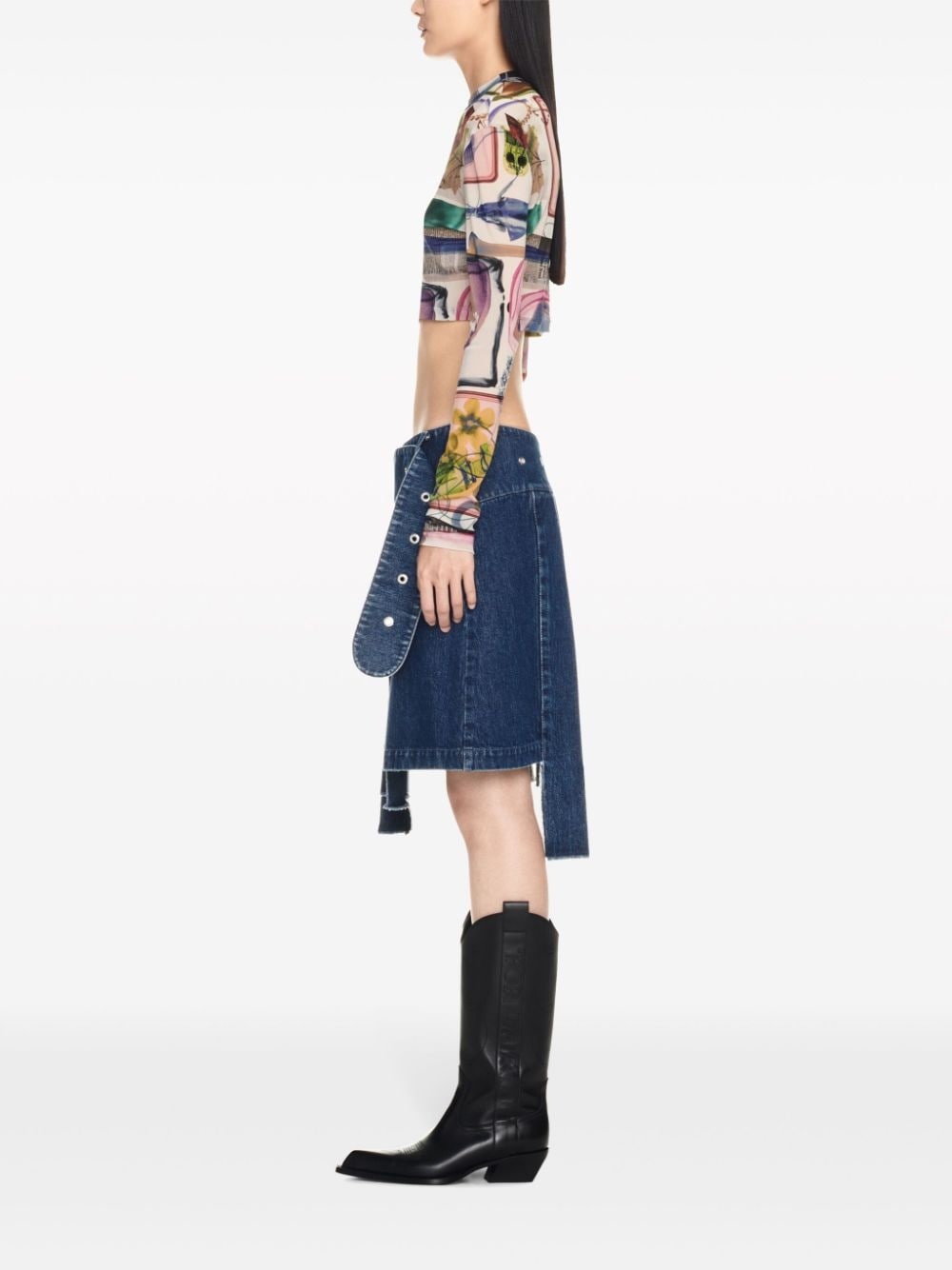 pleated asymmetric denim skirt - 3