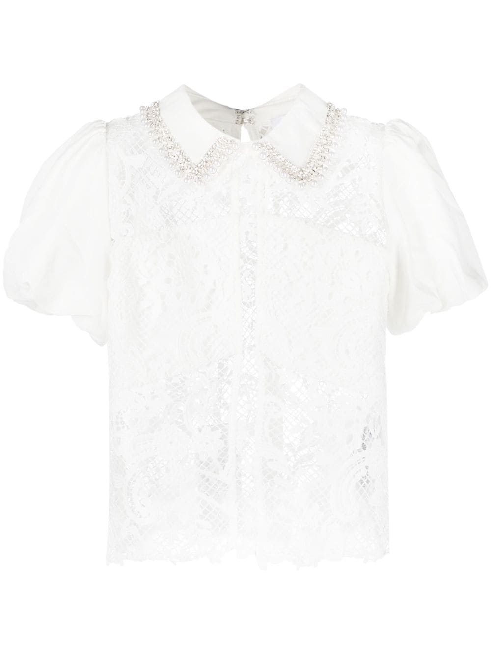 faux-pearl detail guipure-lace blouse - 1