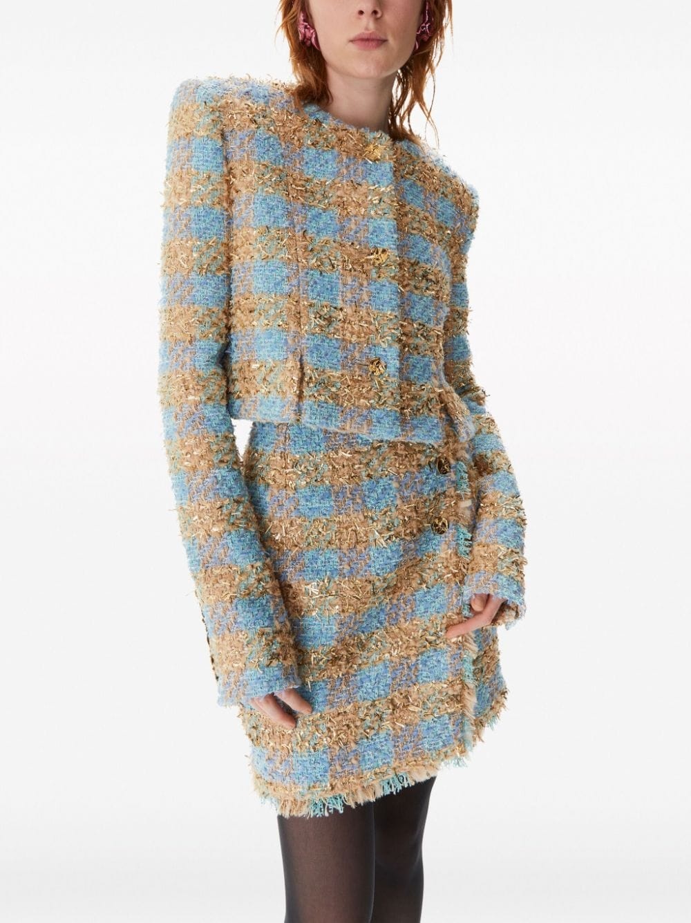 check-pattern tweed cropped jacket - 4