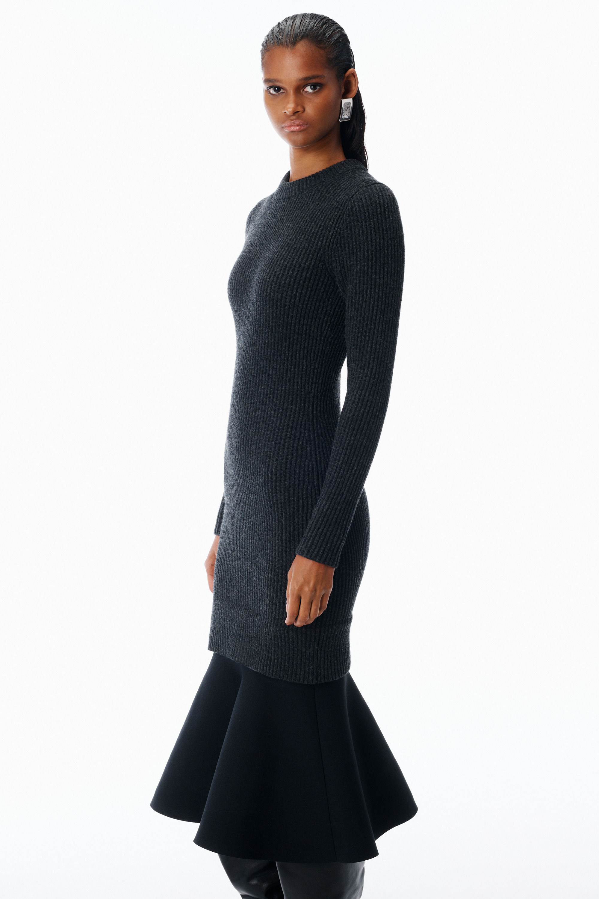 Ribbed Long-Sleeve Dress in Wool - 3