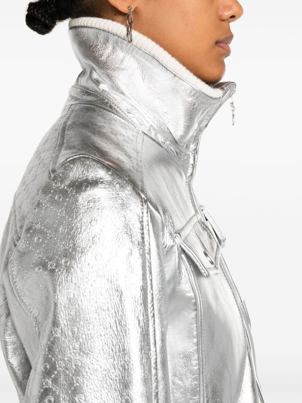 Moonogram-pattern laminated leather jacket - 5