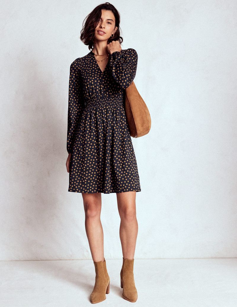 Sarah Short Jersey Dress-French Navy, Dijon Dot 5