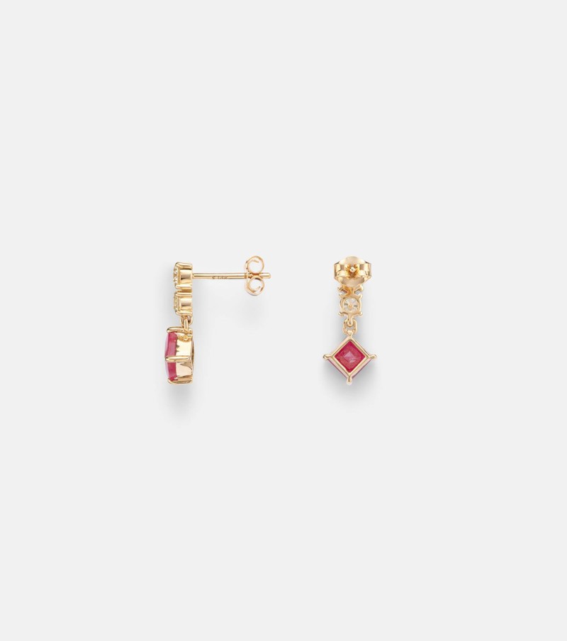 14kt gold (585/1000) earrings with diamonds, pink sapphire, and ruby 4