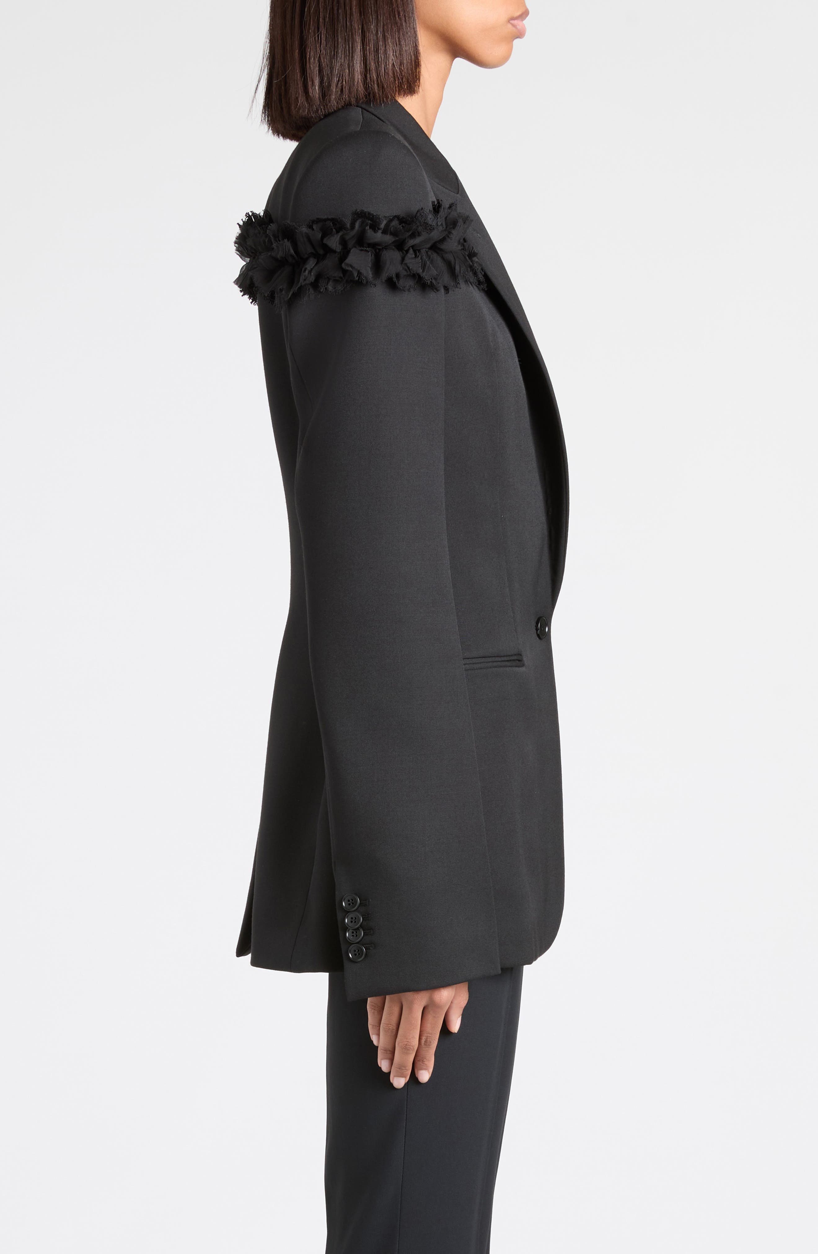 McQueen Slashed Ruffle Wool Blazer in Black at Nordstrom - 3