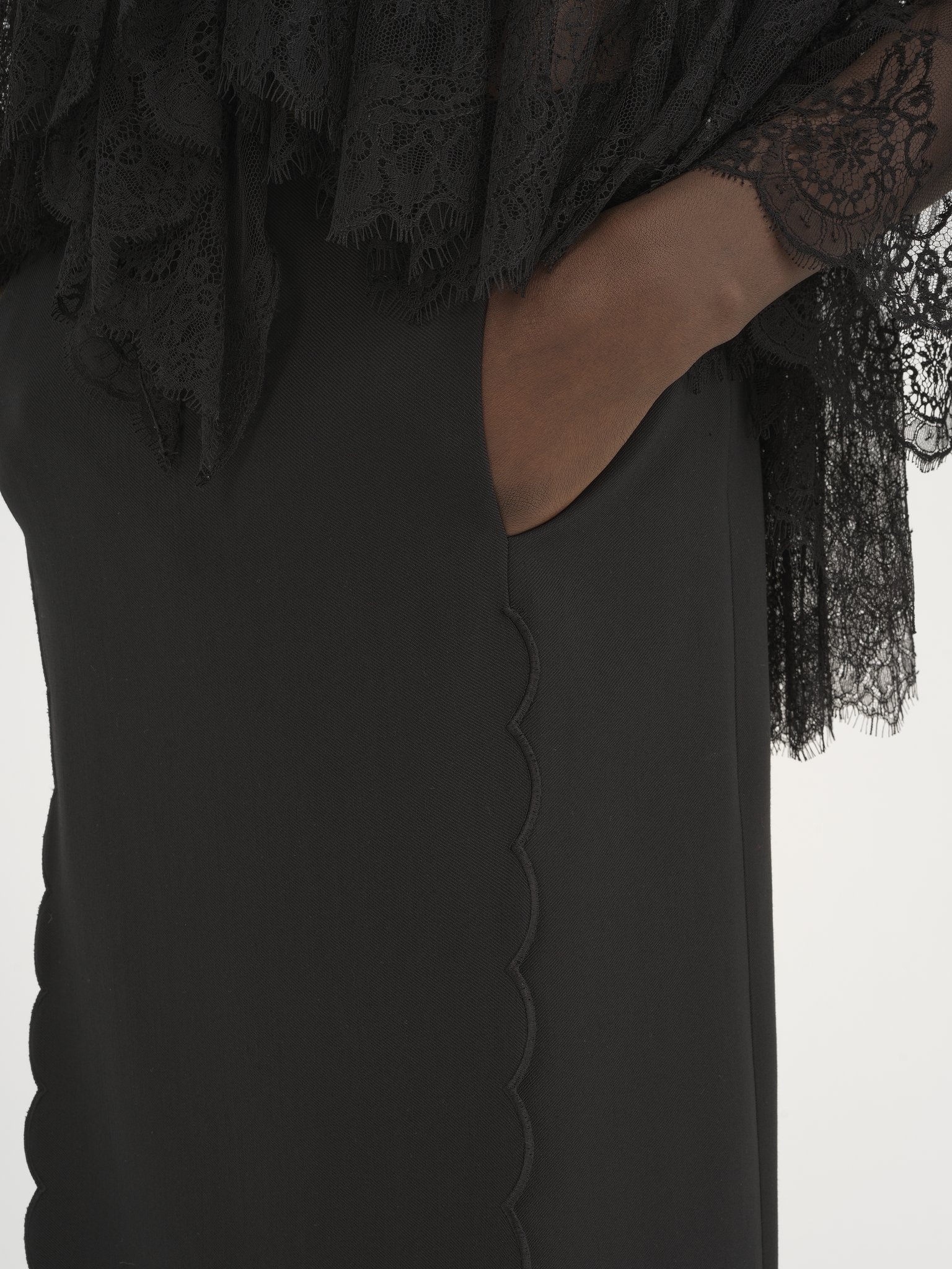 SCALLOP EMBROIDERED COLUMN SKIRT IN FLUID VISCOSE - 6