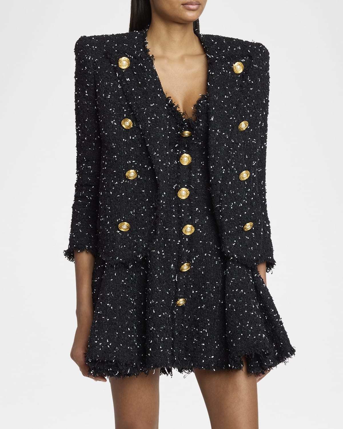 Balmain Spencer 8-Button Polka Dot Tweed Jacket