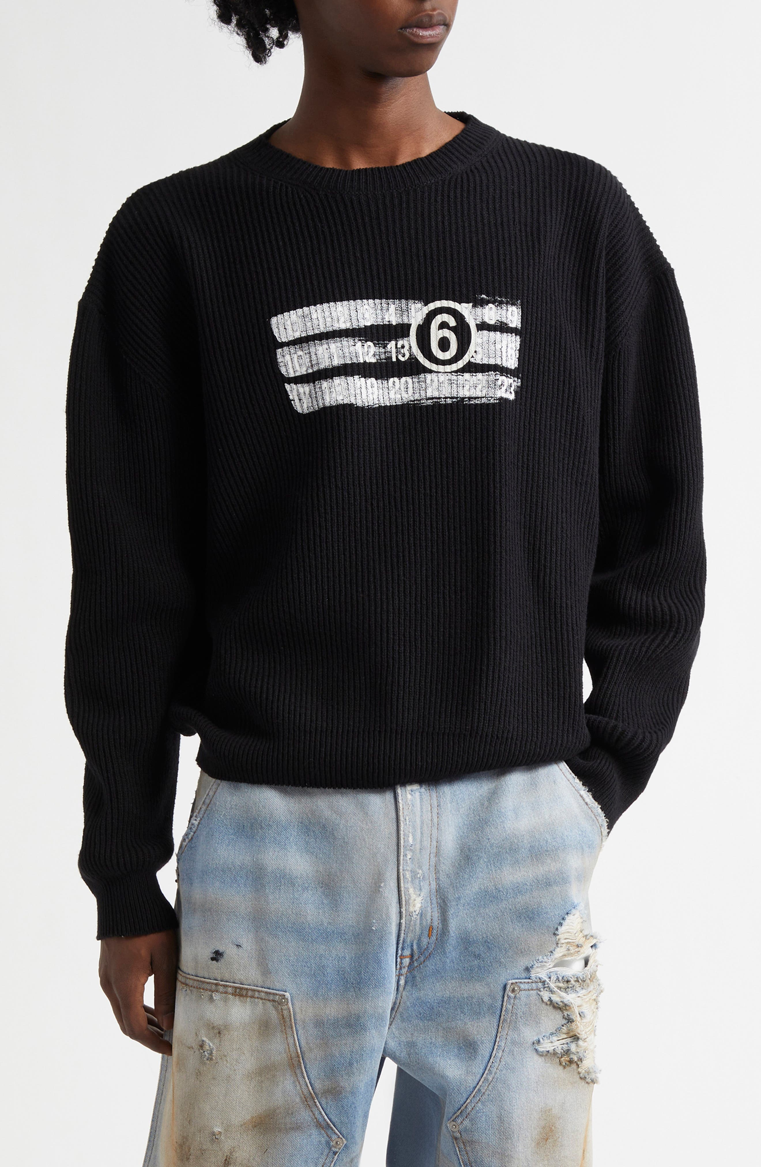 MM6 Maison Margiela Numeric Motif Rib Graphic Sweater in Black at Nordstrom - 1