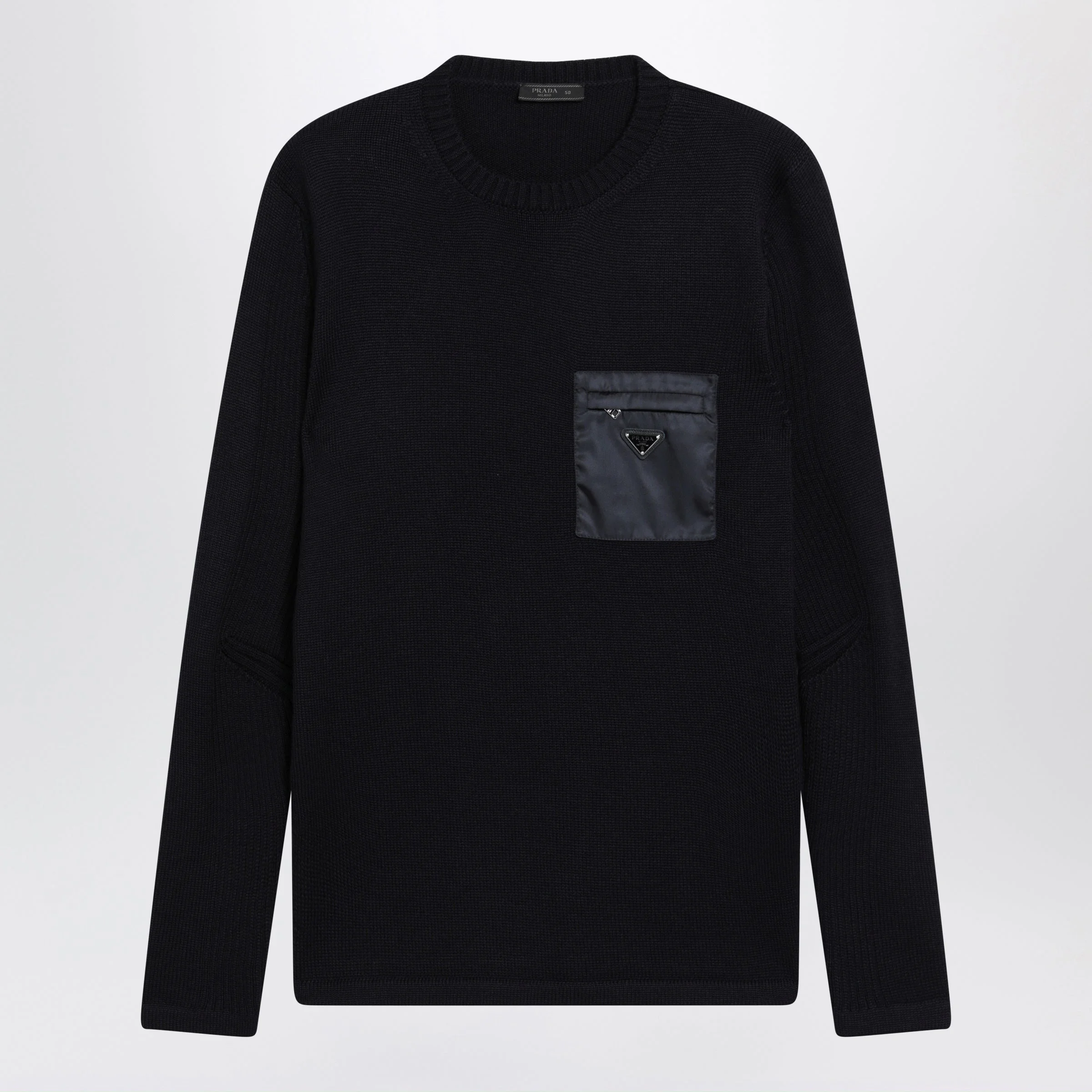 Prada Blue Wool Sweater With Re-Nylon Pocket Men - 1