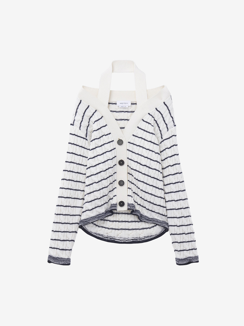 Alexander McQueen Off-the-shoulder Striped Cardigan outlook