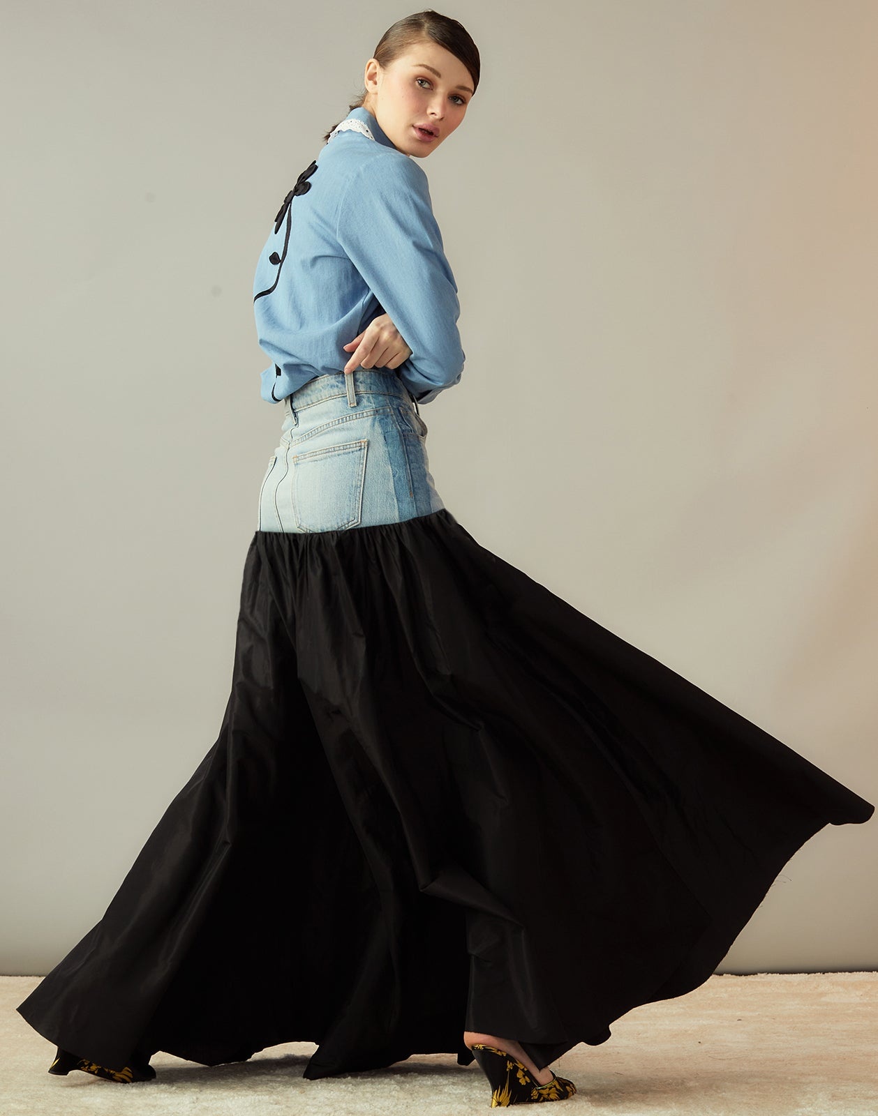 Denim Taffeta Skirt - 4