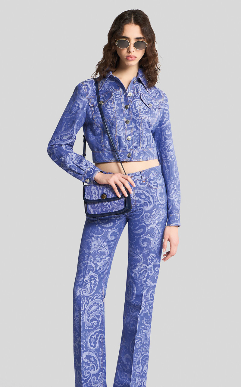 Etro Printed Cotton-Linen Denim Pants blue outlook