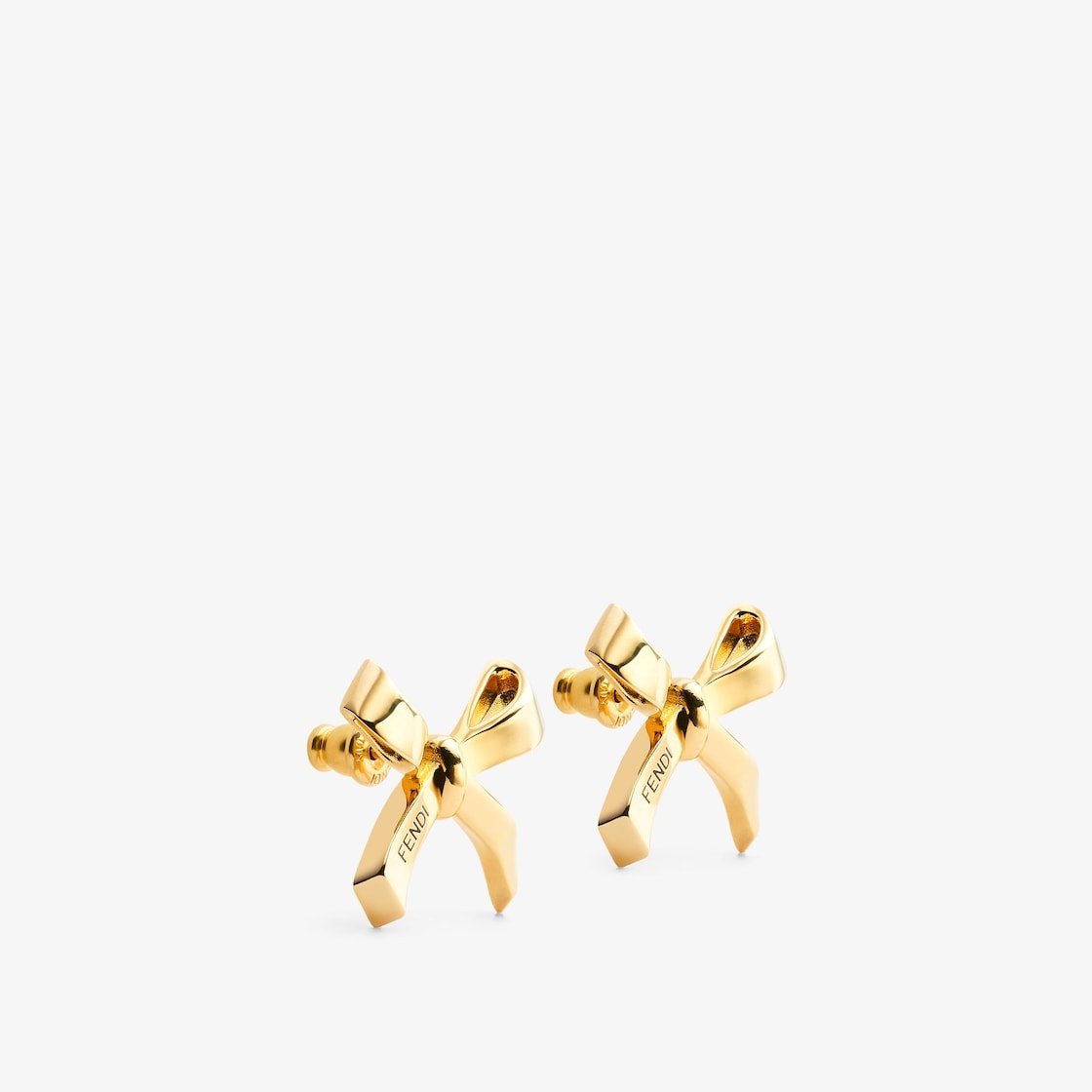 Bow-shaped earrings. Made of metal with a gold finish. Decorated with Fendi lettering enameled in bl - 2