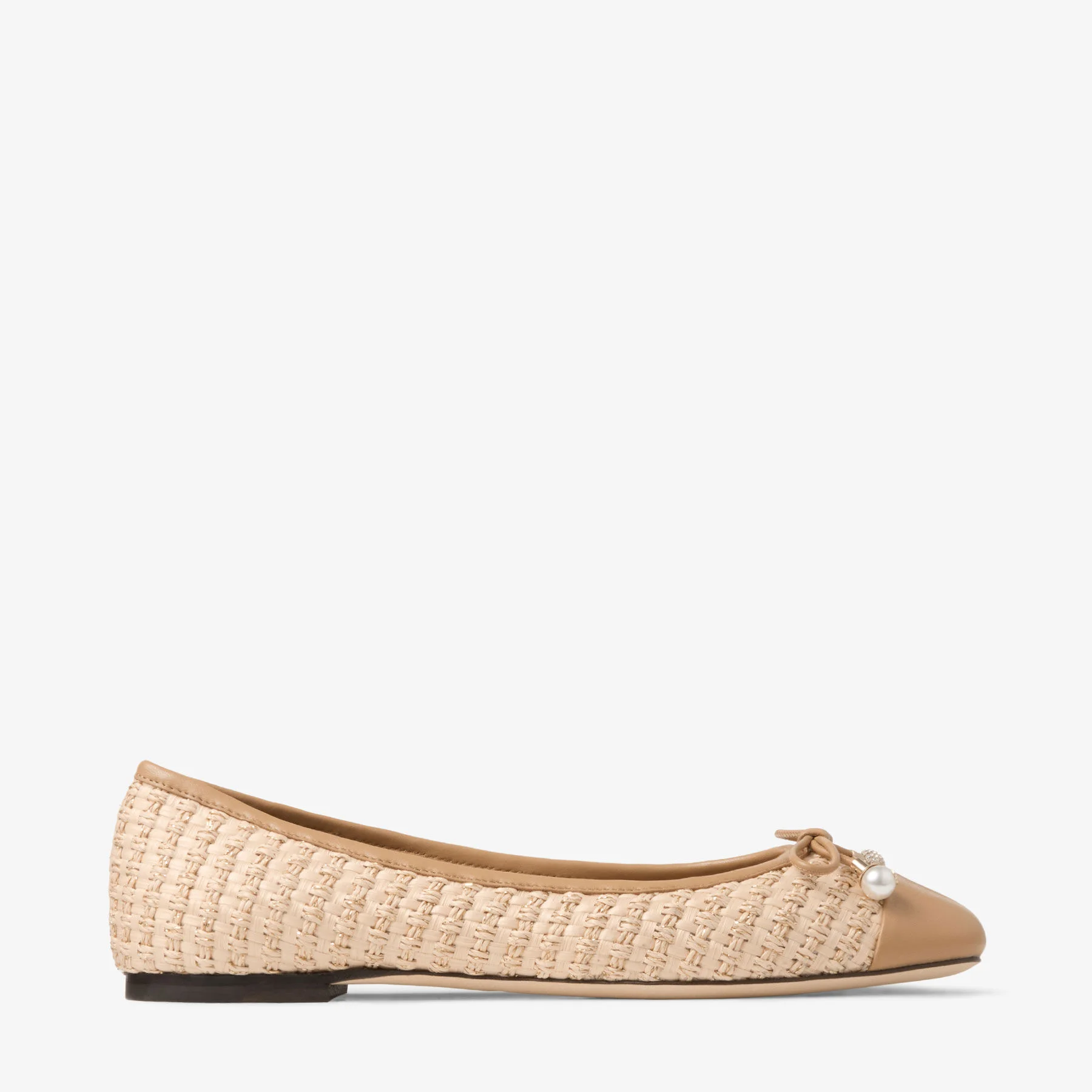 Elme Flat
Natural/Cappuccino Raffia and Leather Flats - 1