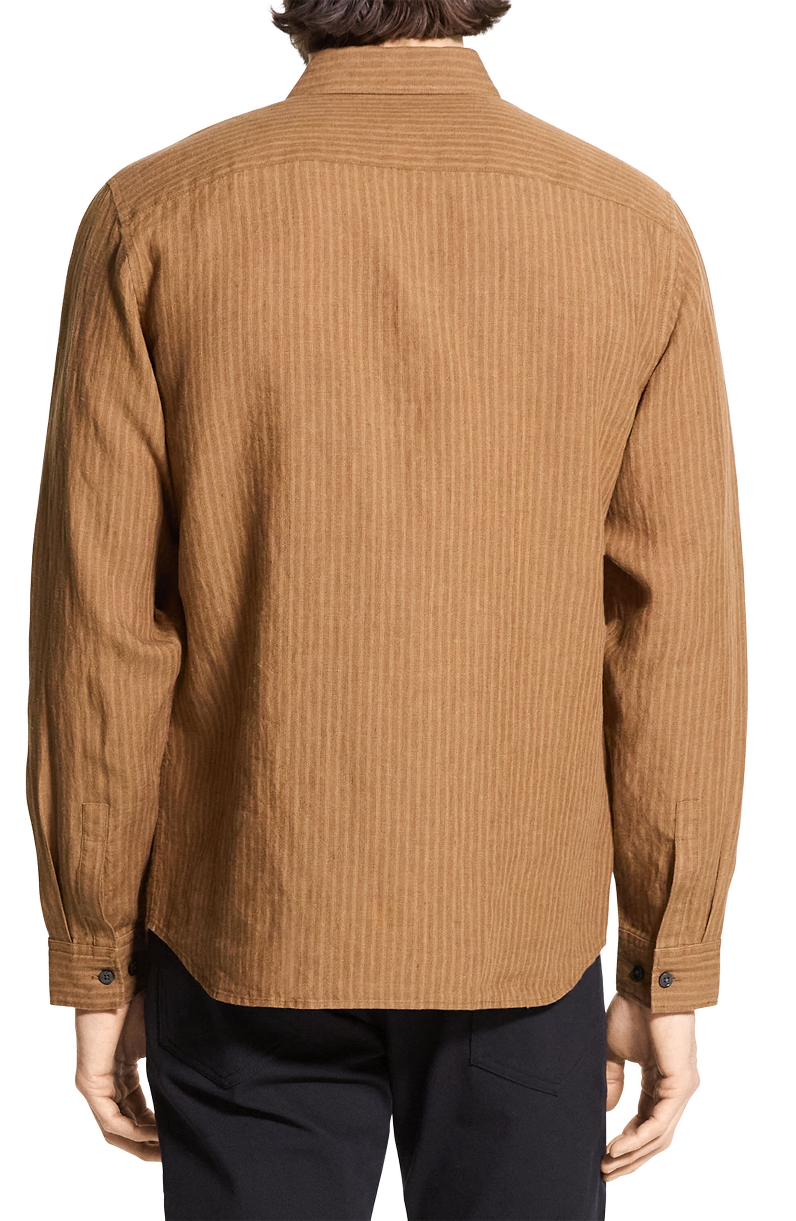 Theory Irving Slub Linen Button-Up Shirt in Deep Tobacco at Nordstrom - 3