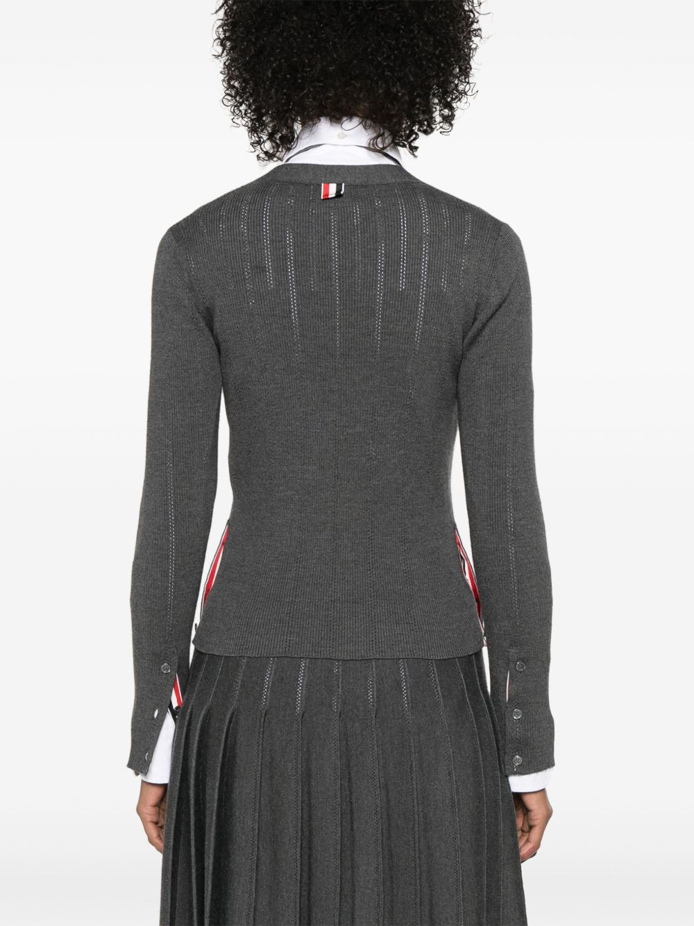 pointelle ribbed knit cardigan - 4