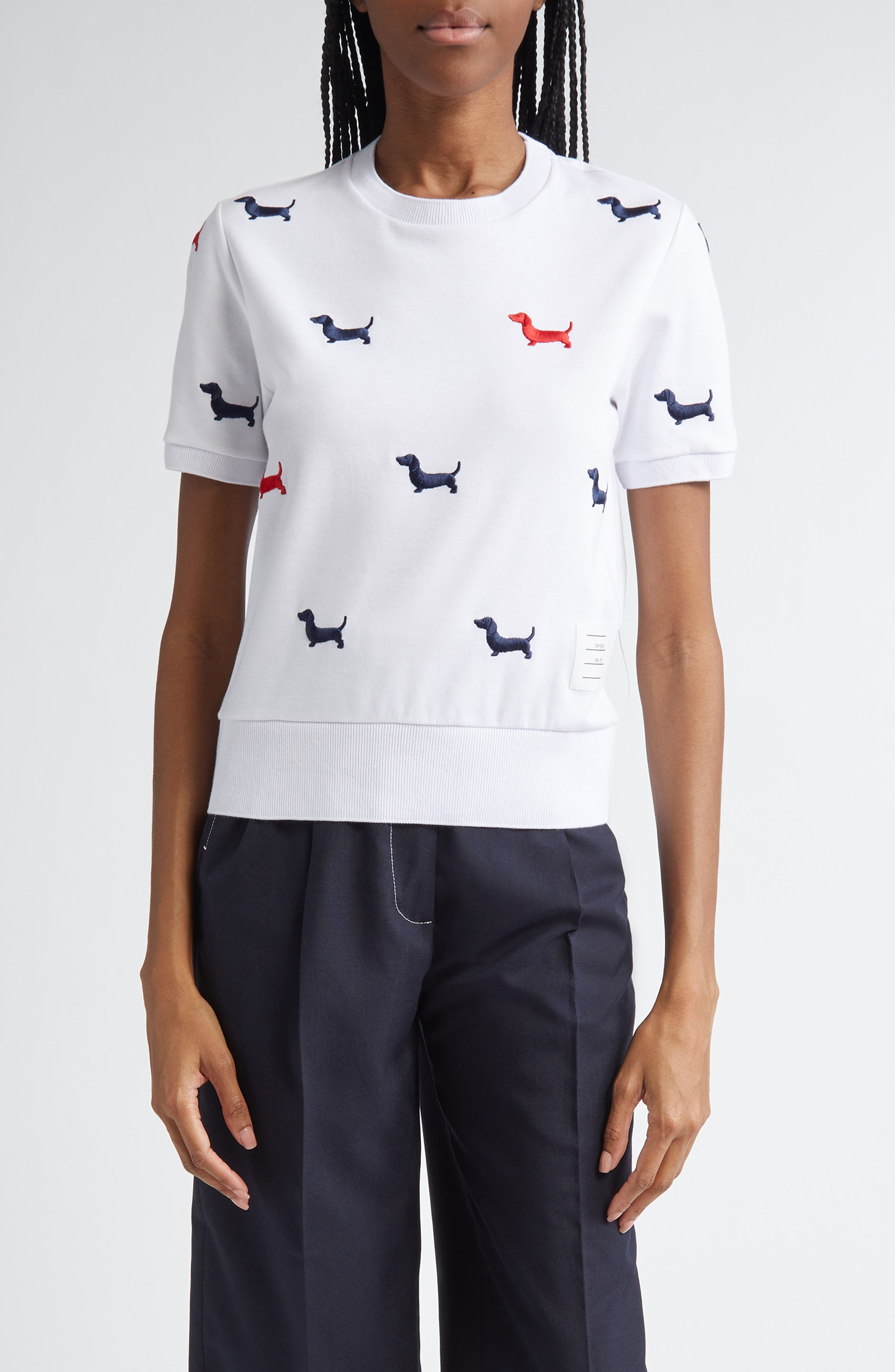 Thom Browne Hector Embroidered Cotton Sweater in White at Nordstrom - 1