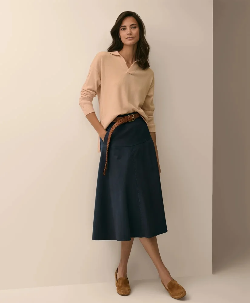 Cotton-Blend Twill A-Line Skirt - 1
