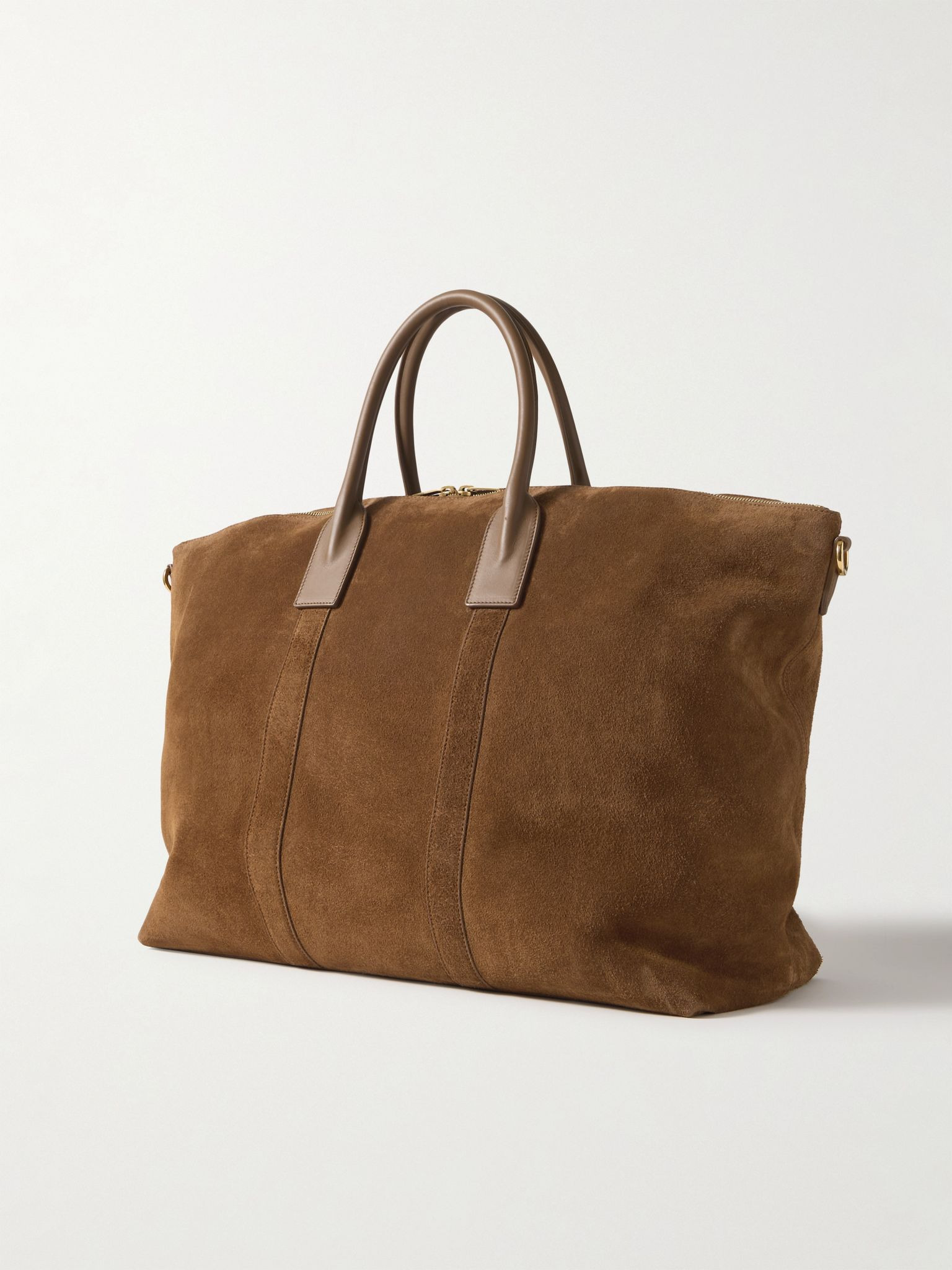 Leather-Trimmed Suede Tote Bag Brown - 3