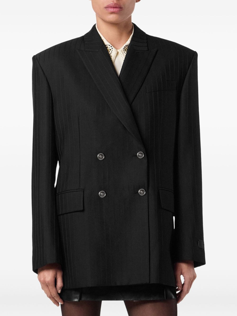 pinstripe double-breasted blazer - 3