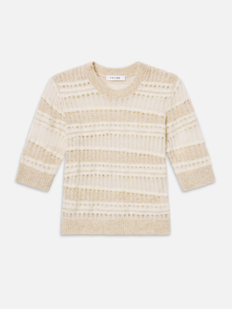 The Short Sleeve Stitch Mix Sweater in Cream Multi 1