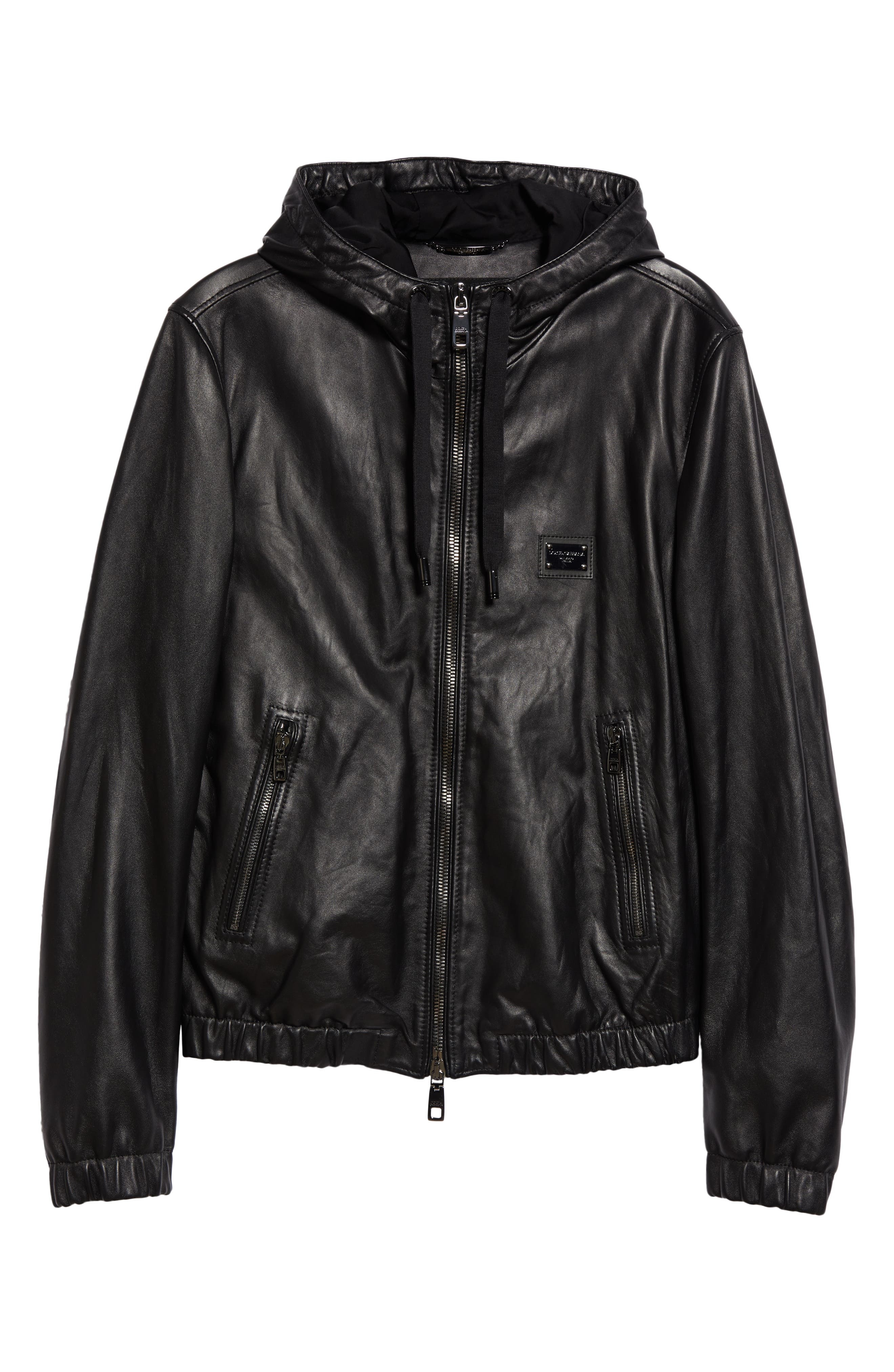 Logo Plaque Leather Hooded Blouson Jacket - 6