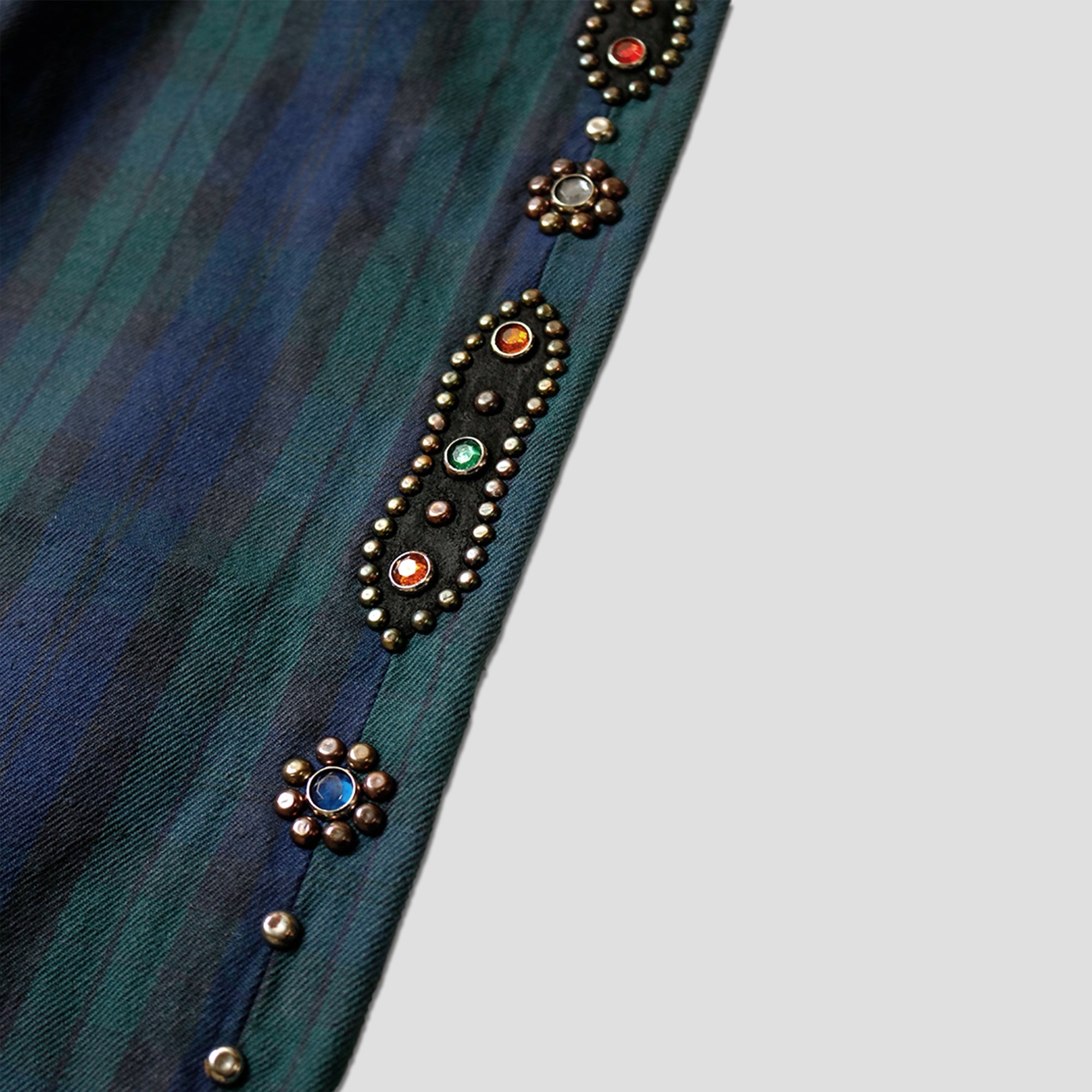 11oz TARTAN CHECK 5P MONEKY CISCO JEANS (STUDS REMAKE) - GREEN - 2