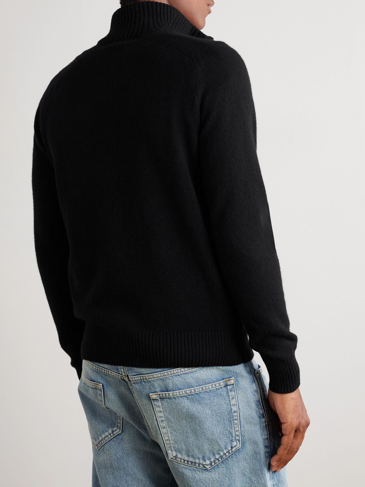 Wool and Cashmere-Blend Half-Zip Rollneck Sweater Black - 4