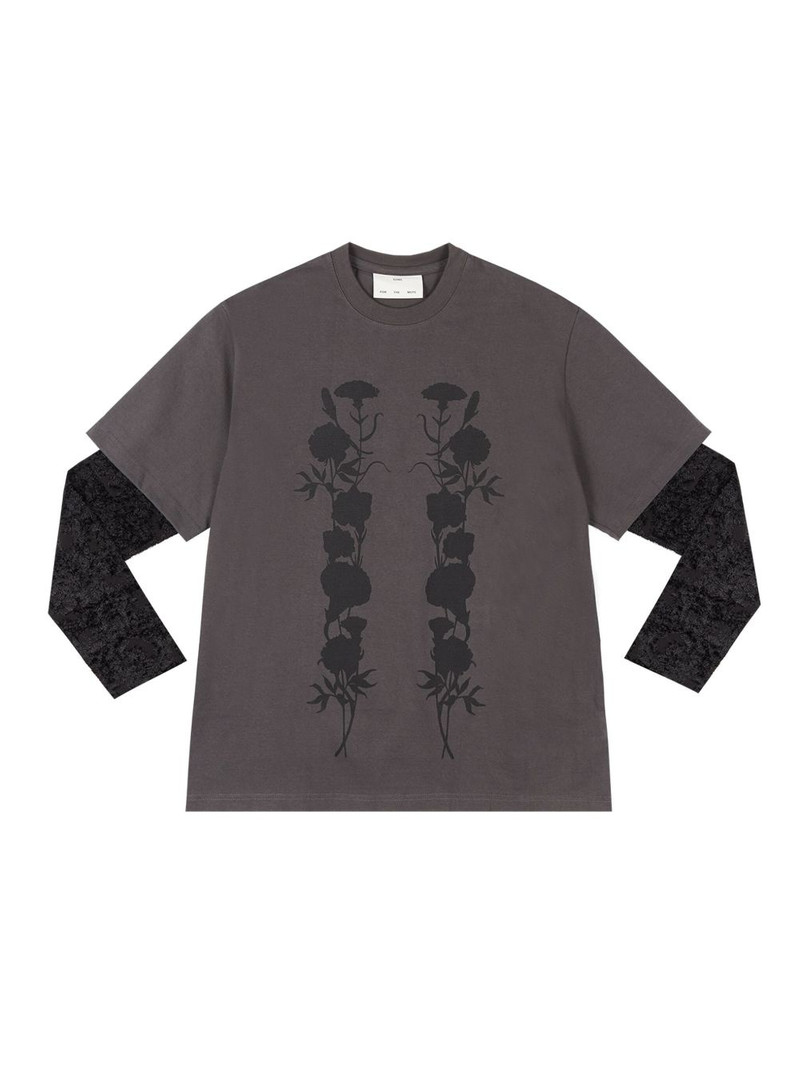 foliage-print double-layered "Black" T-shirt 1