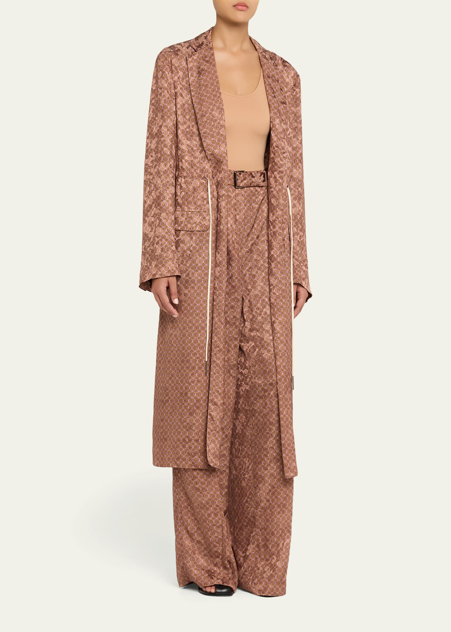Rastino Printed Satin Tie Coat - 4