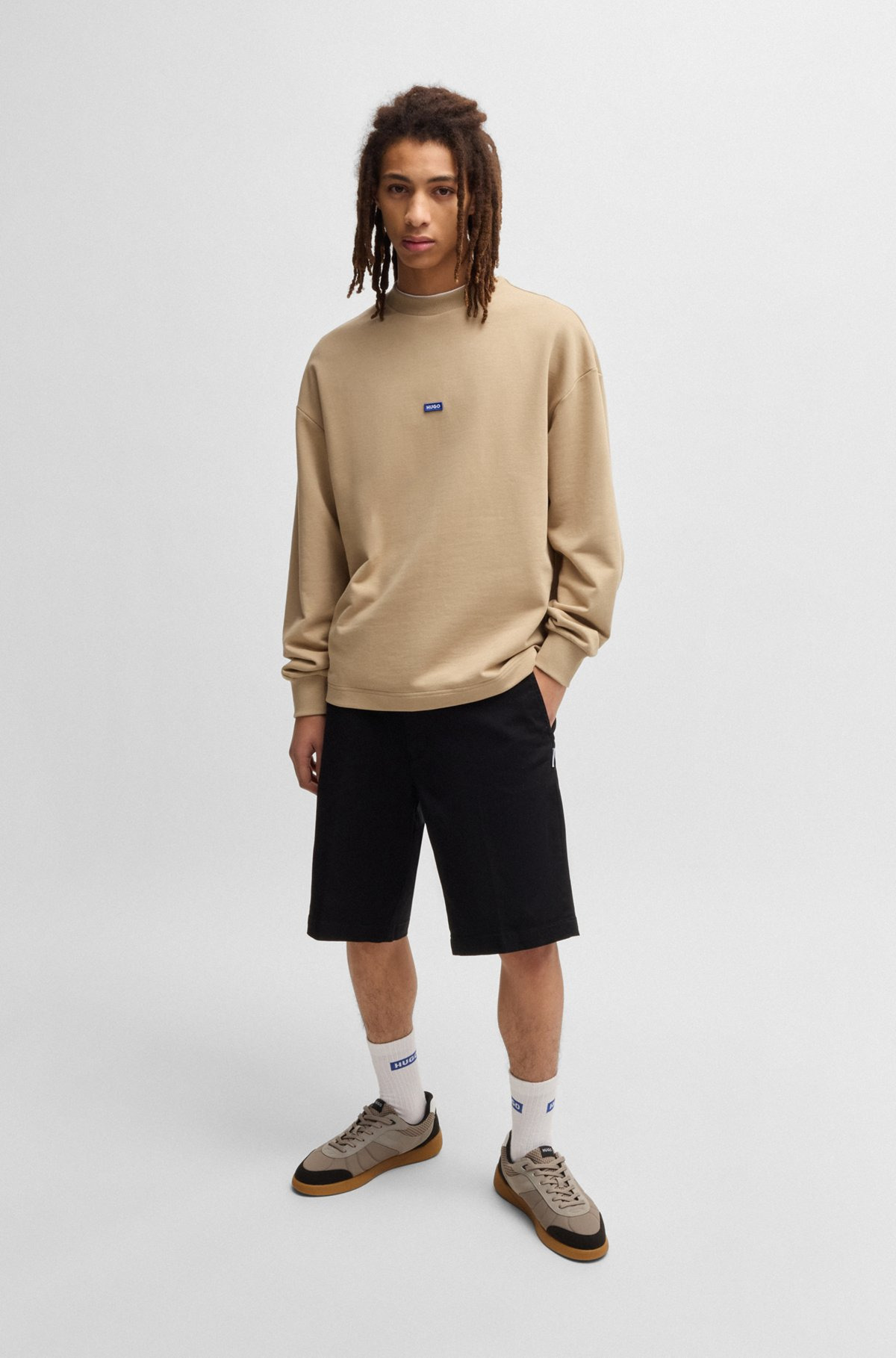 COTTON-TERRY SWEATSHIRT WITH BLUE LOGO LABEL - 4