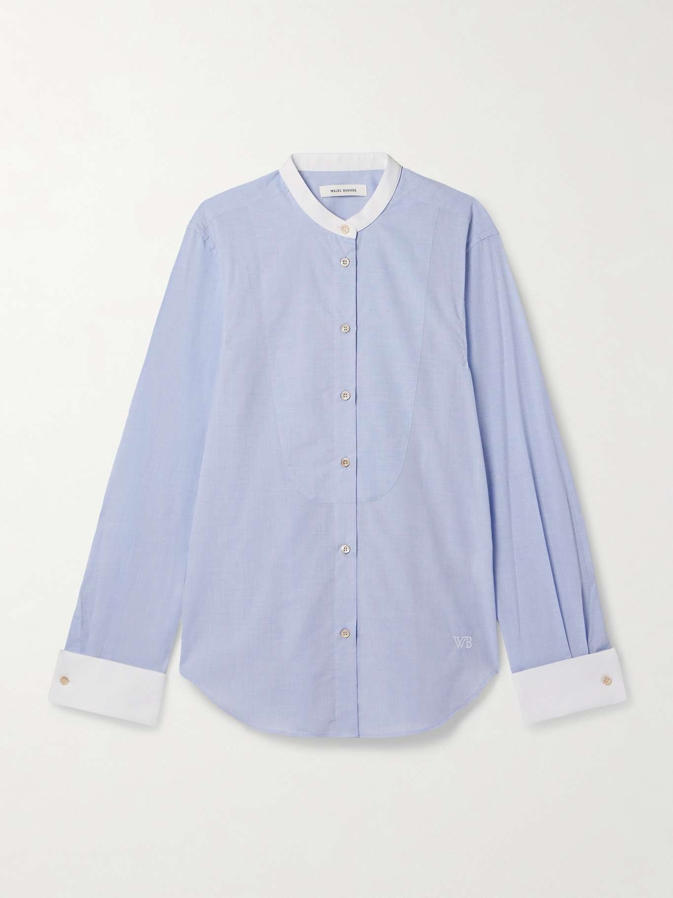 River poplin-trimmed embroidered cotton-chambray shirt - 1