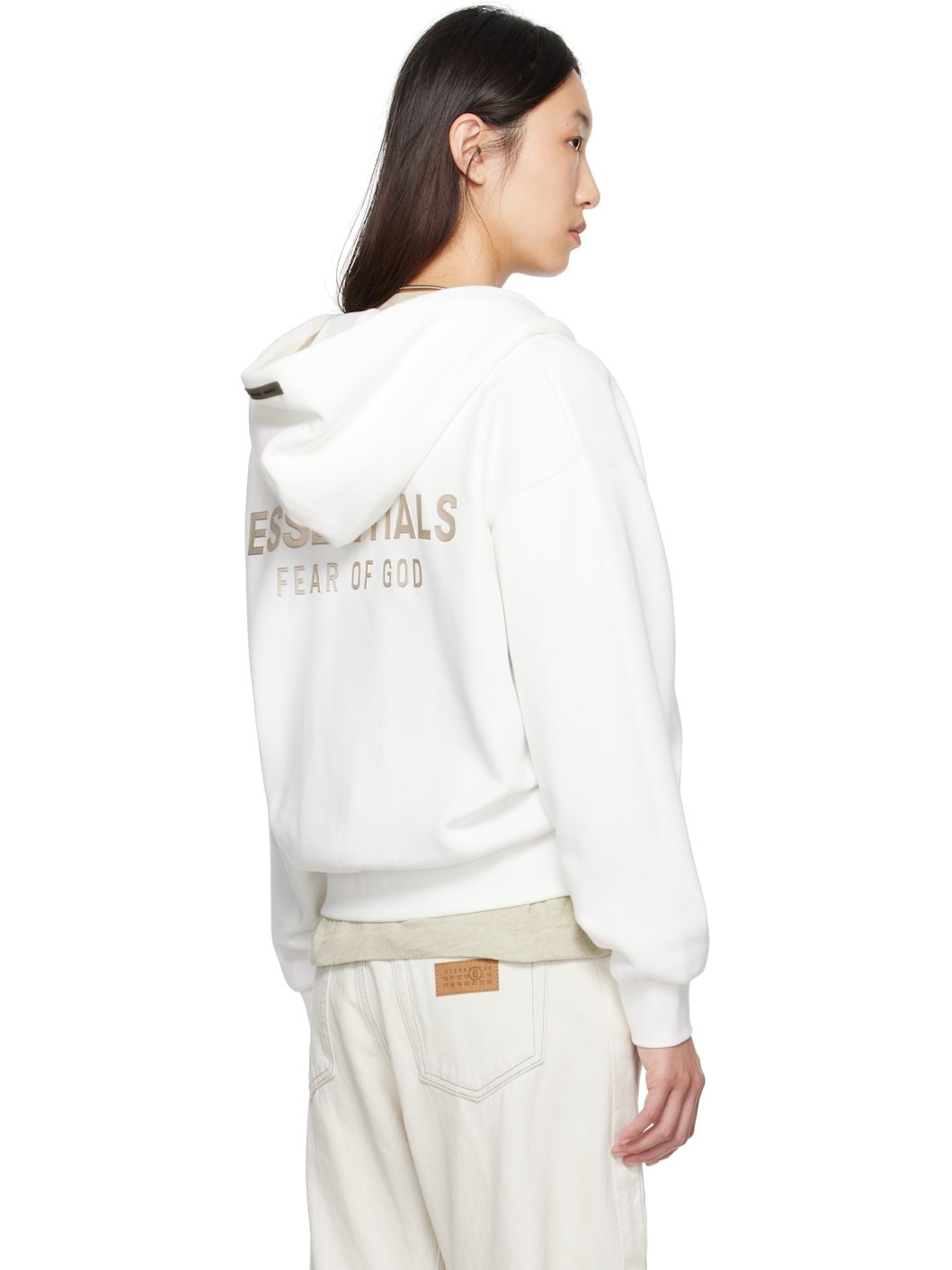 White Classic Fit Zip-Up Hoodie - 3